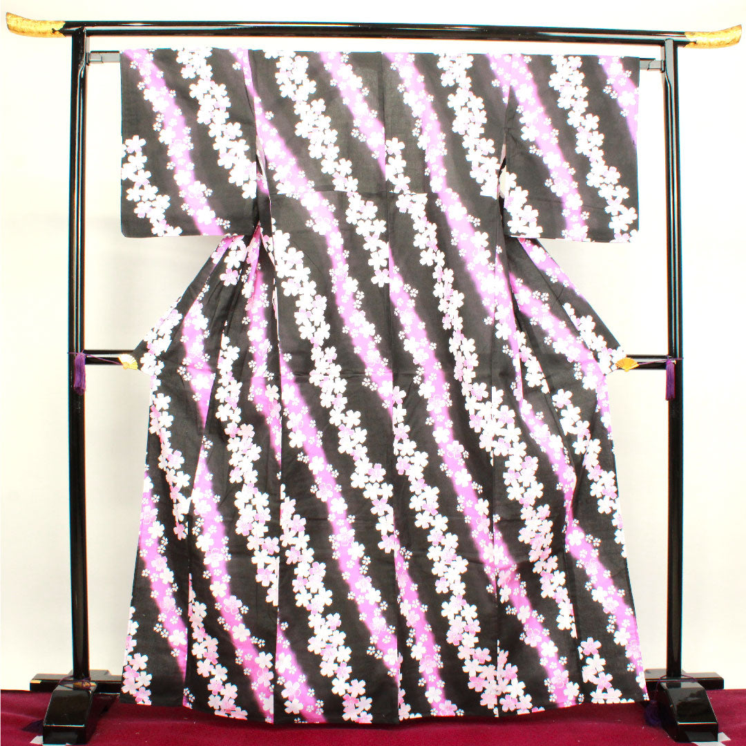 Yukata Sakura Cotton S Rank Single Layer Length 165cm Sleeve Length 65.5cm Black 1118002782510