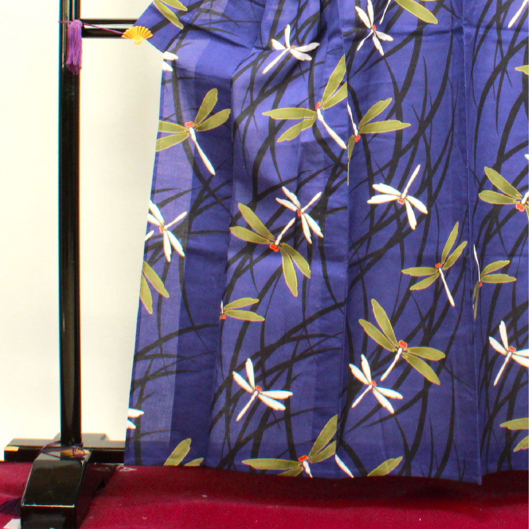 Yukata with basting thread, unused, blue-purple, dragonfly, cotton, S rank, single layer, length 162cm, sleeve length 64.5cm, purple, 1118002882420