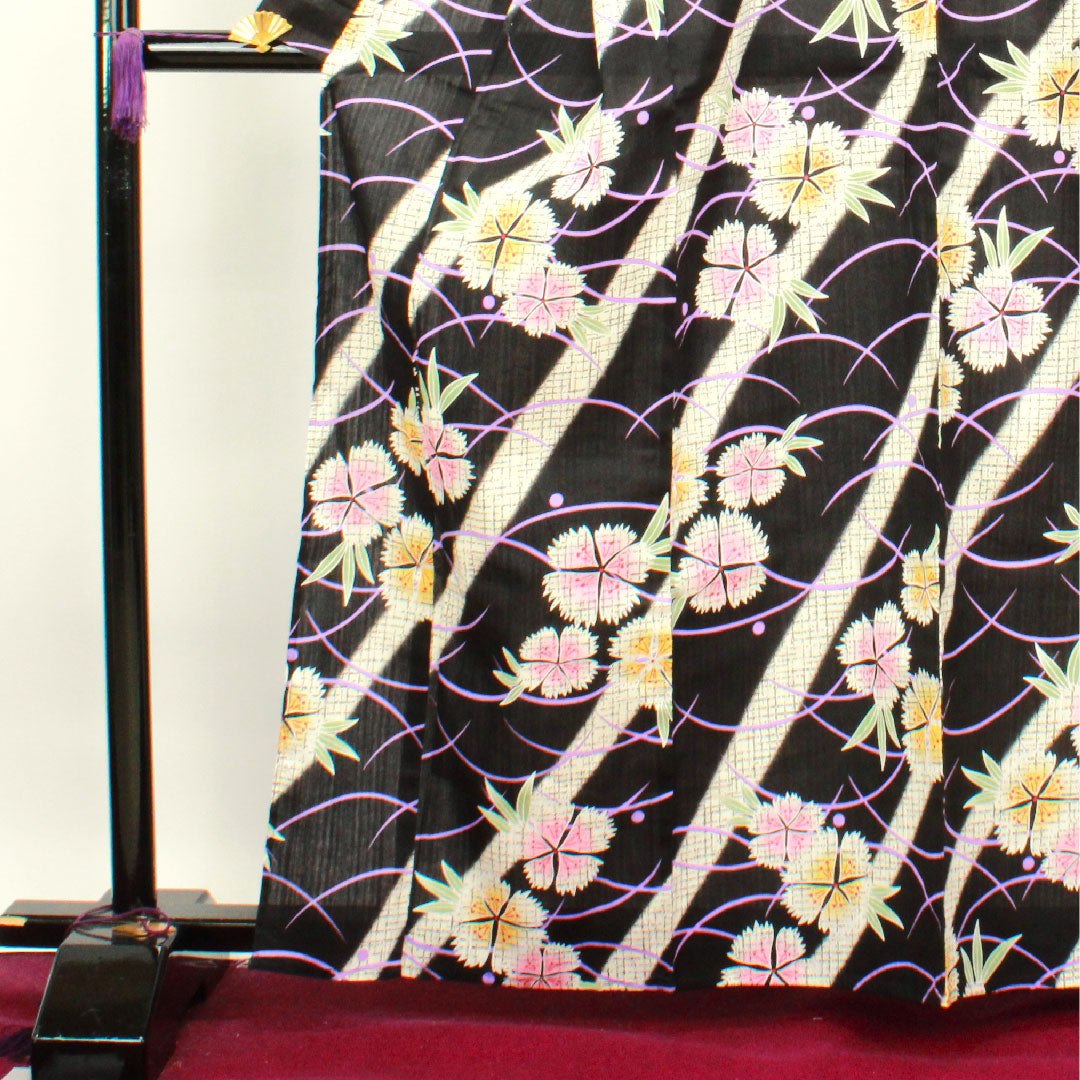 浴衣 撫子 露芝 木綿 Sランク 単衣 身丈164cm 裄丈66cm 黒系 1118003222410