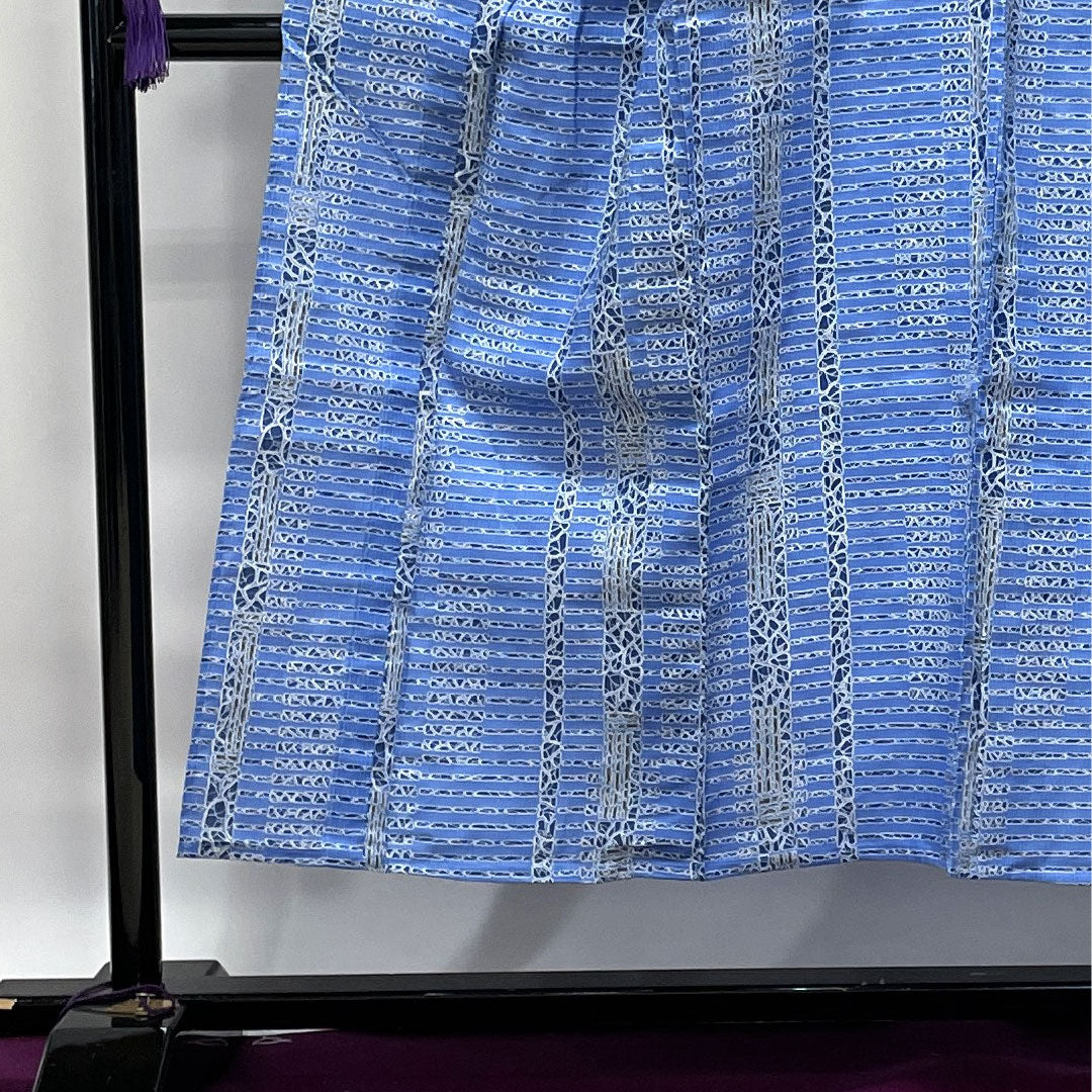 メンズ浴衣 露草色 幾何学模様 木綿 Sランク 単衣 身丈147cm 裄丈69cm 青系 1118002322117