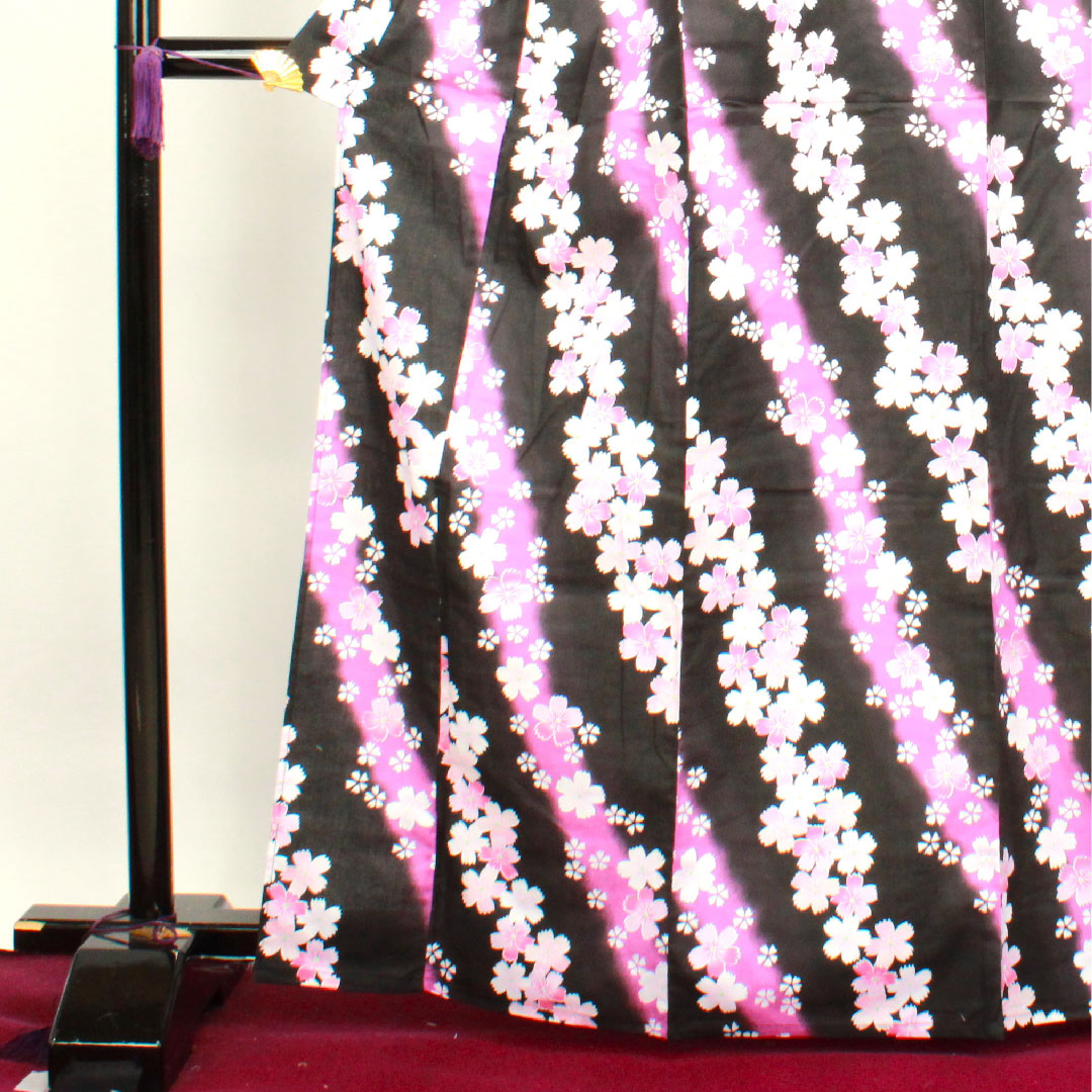 Yukata Sakura Cotton S Rank Single Layer Length 165cm Sleeve Length 65.5cm Black 1118002782510