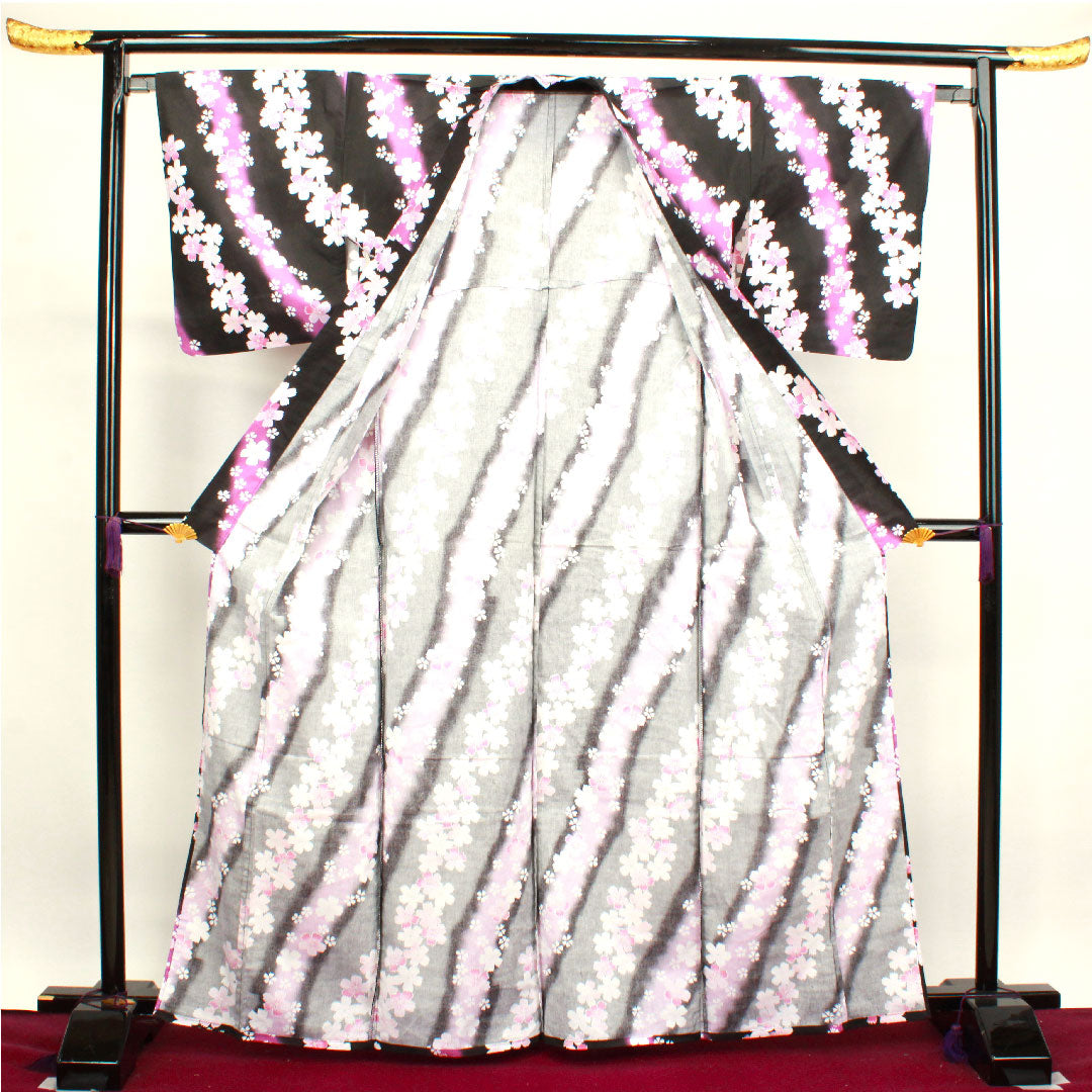 Yukata Sakura Cotton S Rank Single Layer Length 165cm Sleeve Length 65.5cm Black 1118002782510