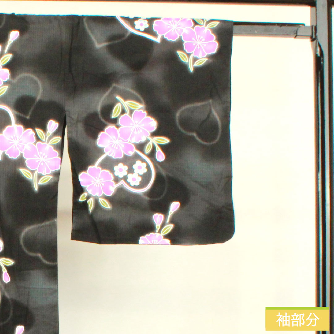 Yukata Cotton Length 163.5cm Sleeve length 67cm S rank Single layer Black Heart Cherry blossom 1118005152410