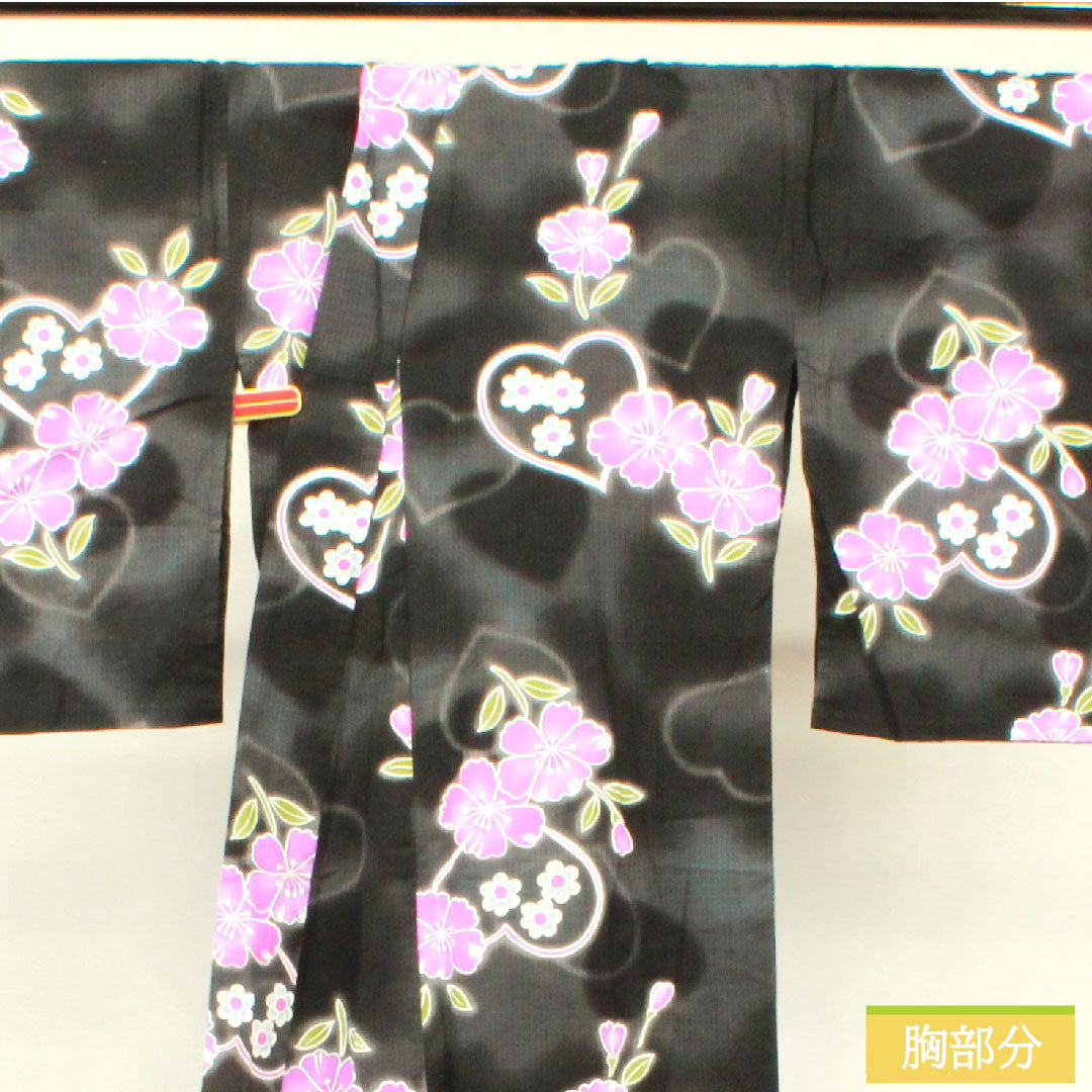 Yukata Cotton Length 163.5cm Sleeve length 67cm S rank Single layer Black Heart Cherry blossom 1118005152410