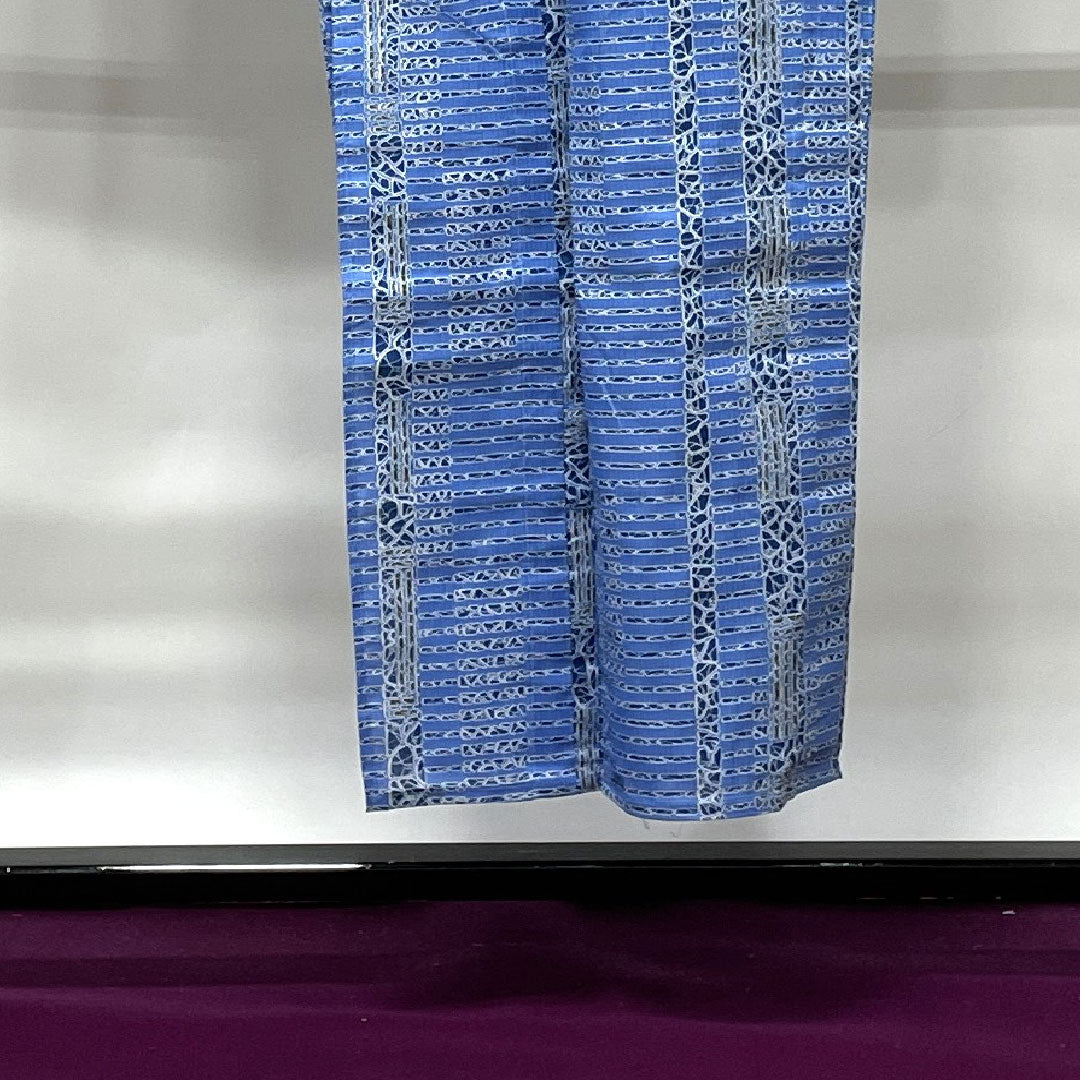 メンズ浴衣 露草色 幾何学模様 木綿 Sランク 単衣 身丈147cm 裄丈69cm 青系 1118002322117
