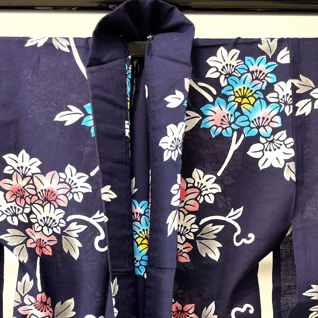 Yukata with basting thread, unused, dark navy blue, abstract pattern, cotton, S rank, single layer, length 160cm, sleeve length 62cm, navy blue, 1118002942418