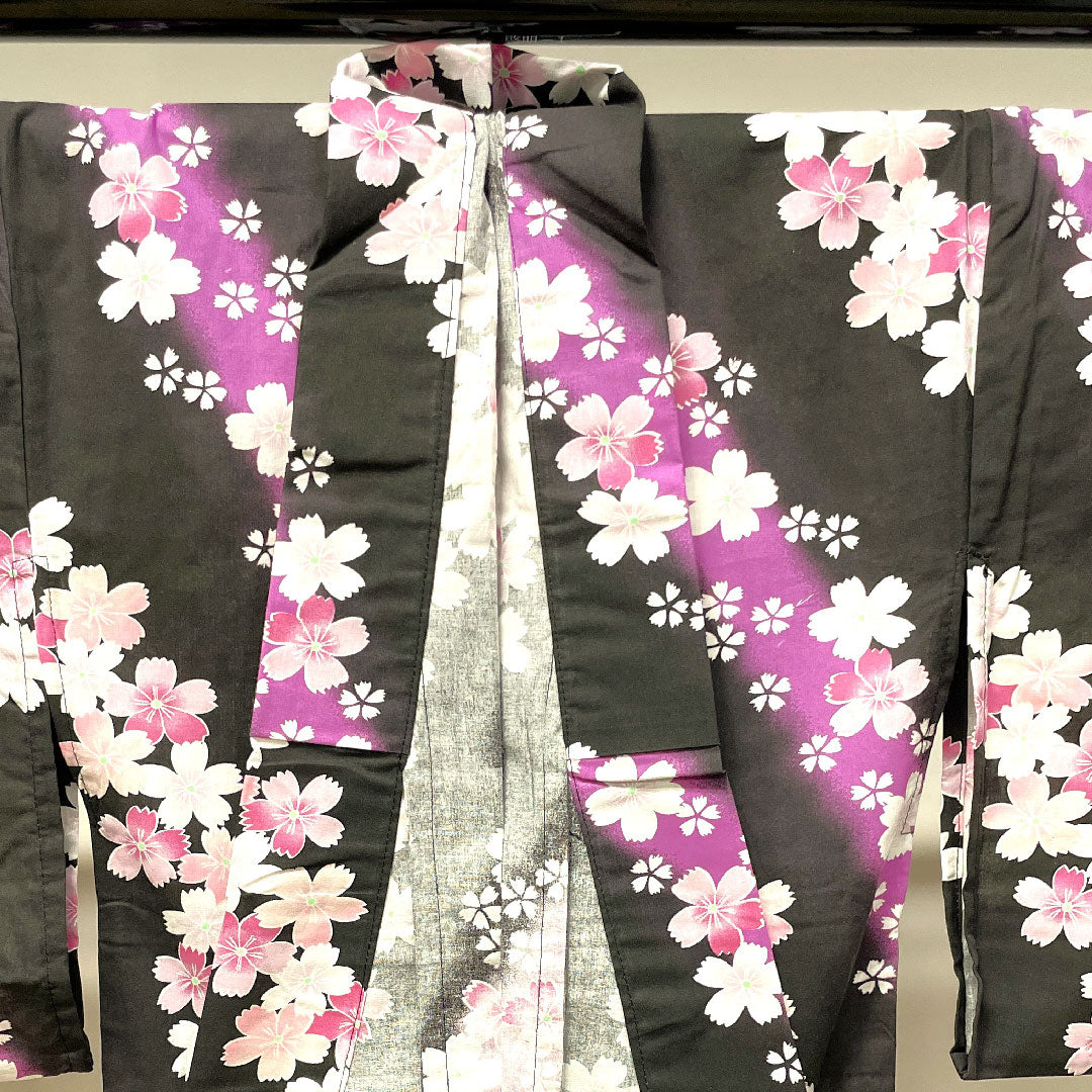 Yukata Sakura Cotton S Rank Single Layer Length 165cm Sleeve Length 65.5cm Black 1118002782510