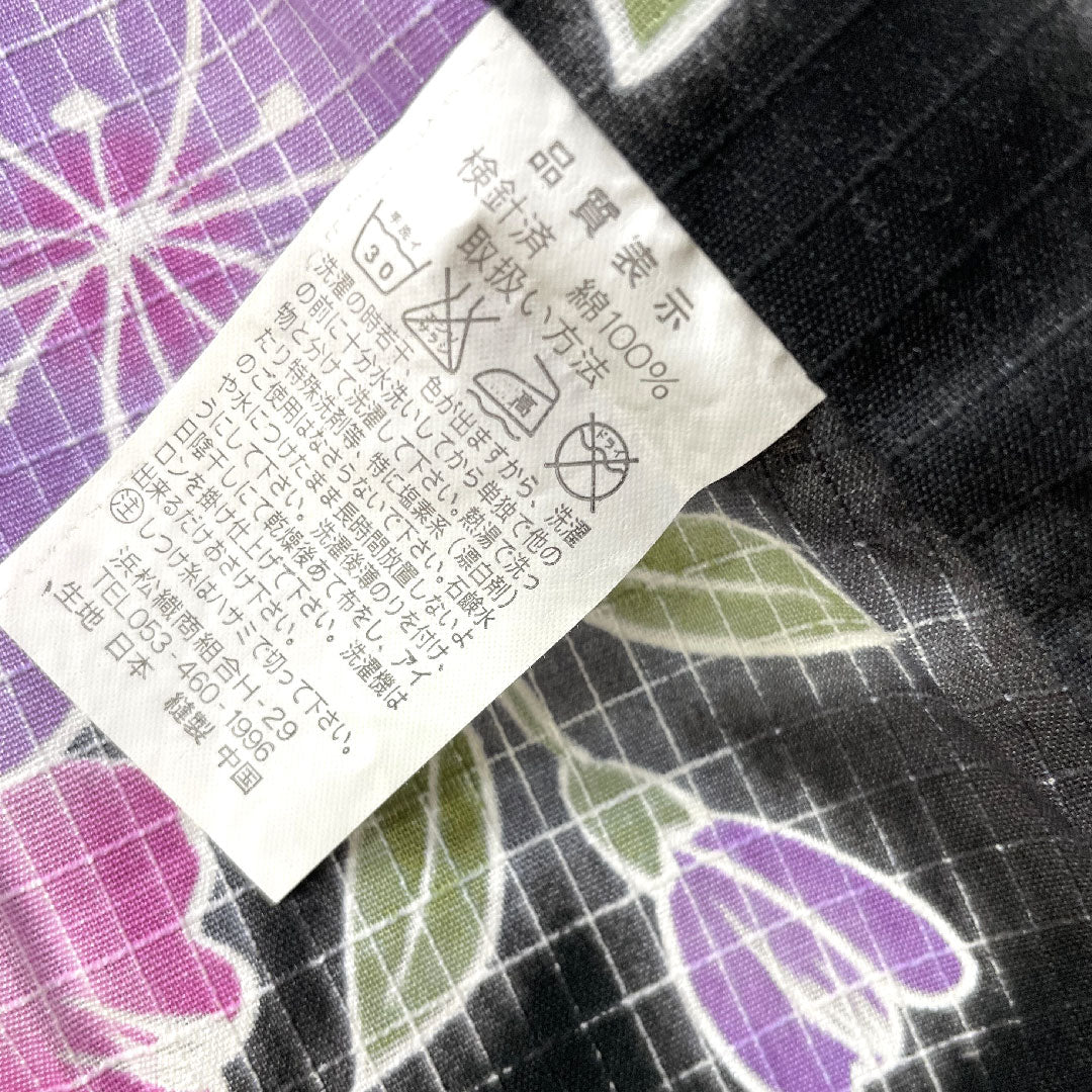 Yukata Cotton Length 163.5cm Sleeve length 67cm S rank Single layer Black Heart Cherry blossom 1118005152410