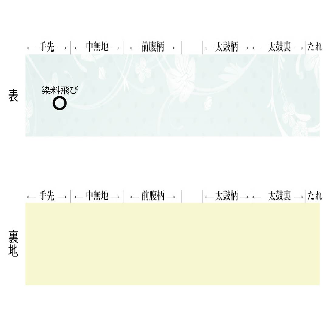 名古屋帯 正絹 Aランク 藍白色（あいじろいろ） ひげ紬 染め帯 童 帯丈368cm ポイント柄 カジュアル 水色系 1124009623324 名古屋仕立て