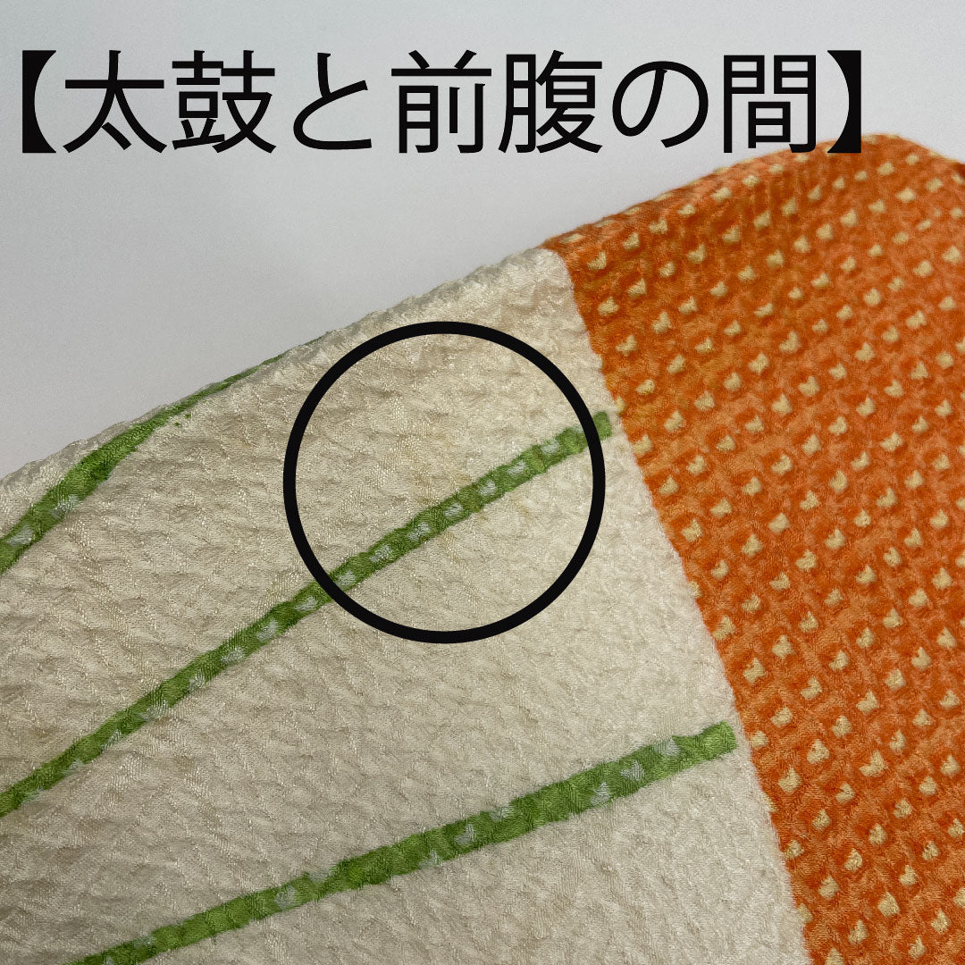 名古屋帯 縮緬 桜 楓 扇 絞り帯丈374cm 正絹 Aランク 六通 カジュアル 白系 1124001663311  名古屋仕立て