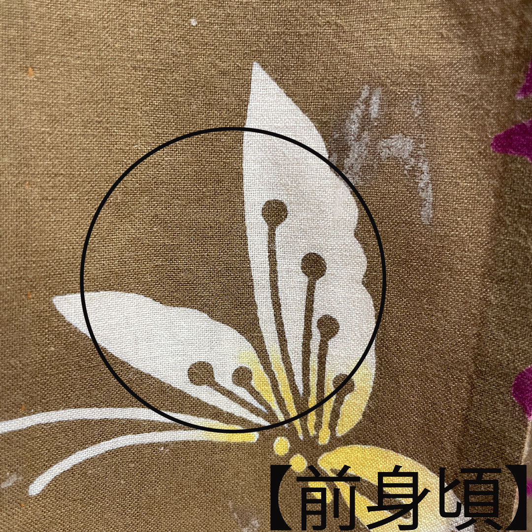 Yukata Kyara color butterfly rose cotton A rank single layer length 160.5cm sleeve length 64.5cm brown 1118001743414