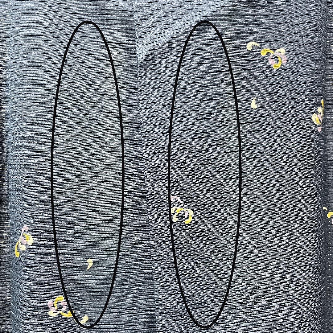 夏物 正絹 小紋 身丈160cm 裄丈67cm 濃紺色（のうこんいろ） 菊の花びら 絽 Aランク 紺系 1132000523418