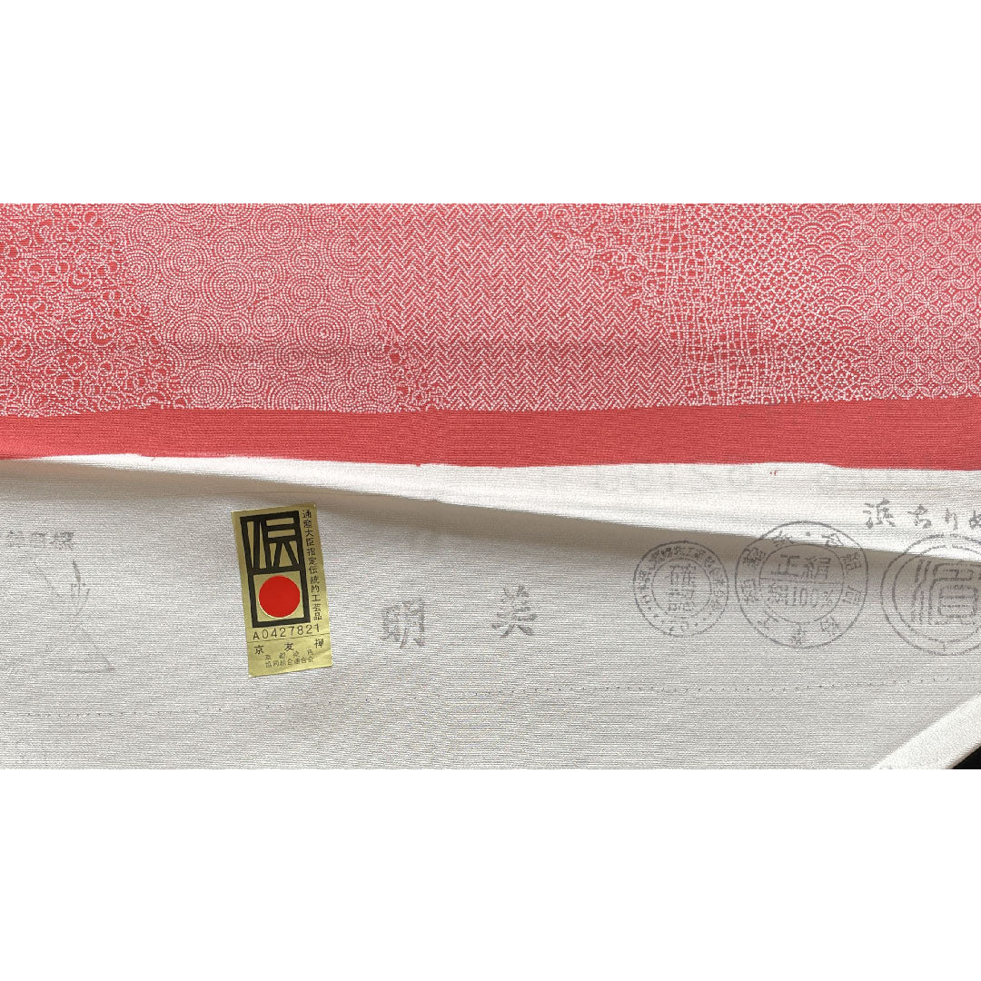 小紋 身丈156cm 裄丈61cm 袷  紅色 江戸小紋 浜ちりめん  正絹 Sランク 赤系 1115002972312
