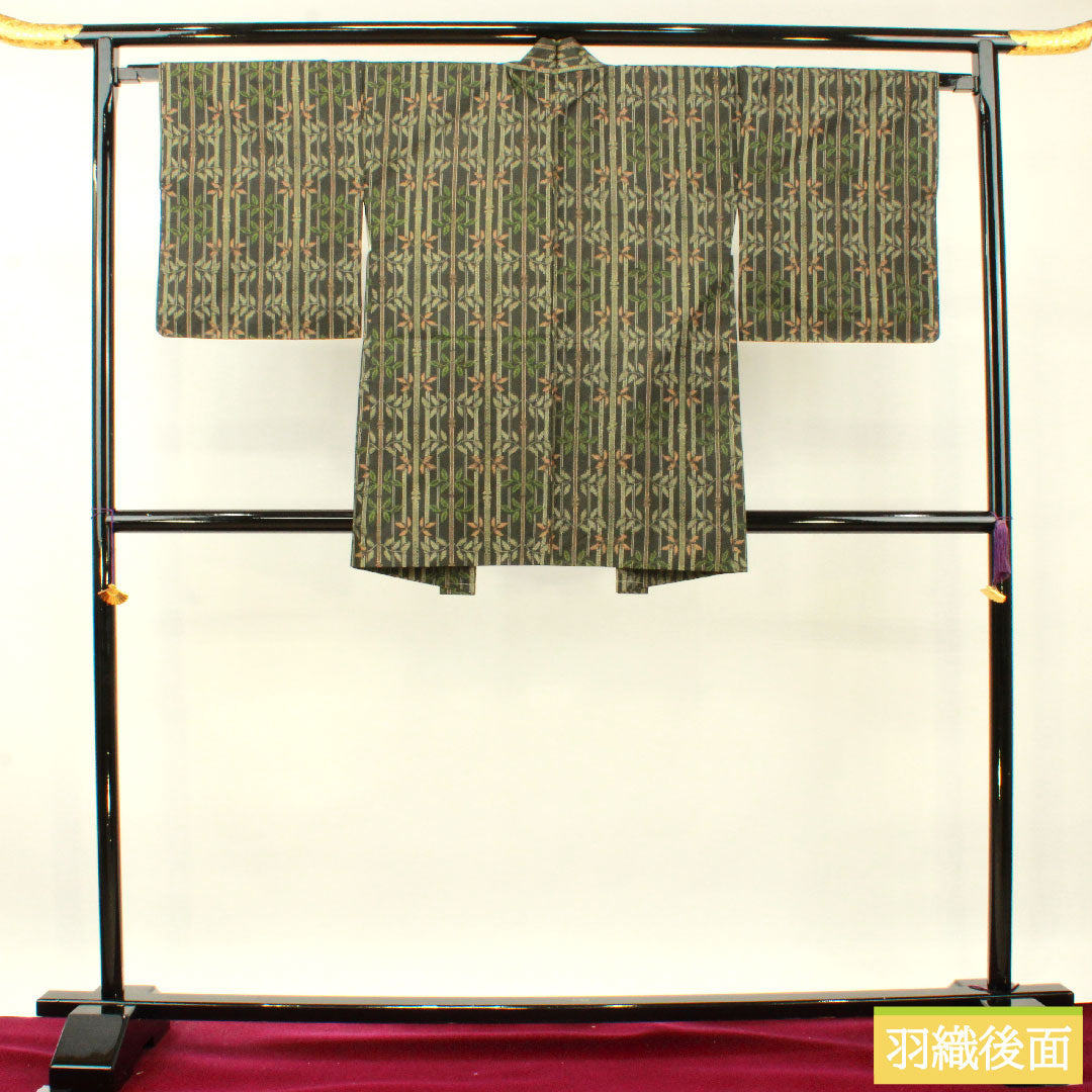 Murayama Oshima, pure silk, length 162.5cm, sleeve length 65.5cm, ensemble, bamboo pattern, basting thread included, unused, S rank, lined, black, 1116003252410