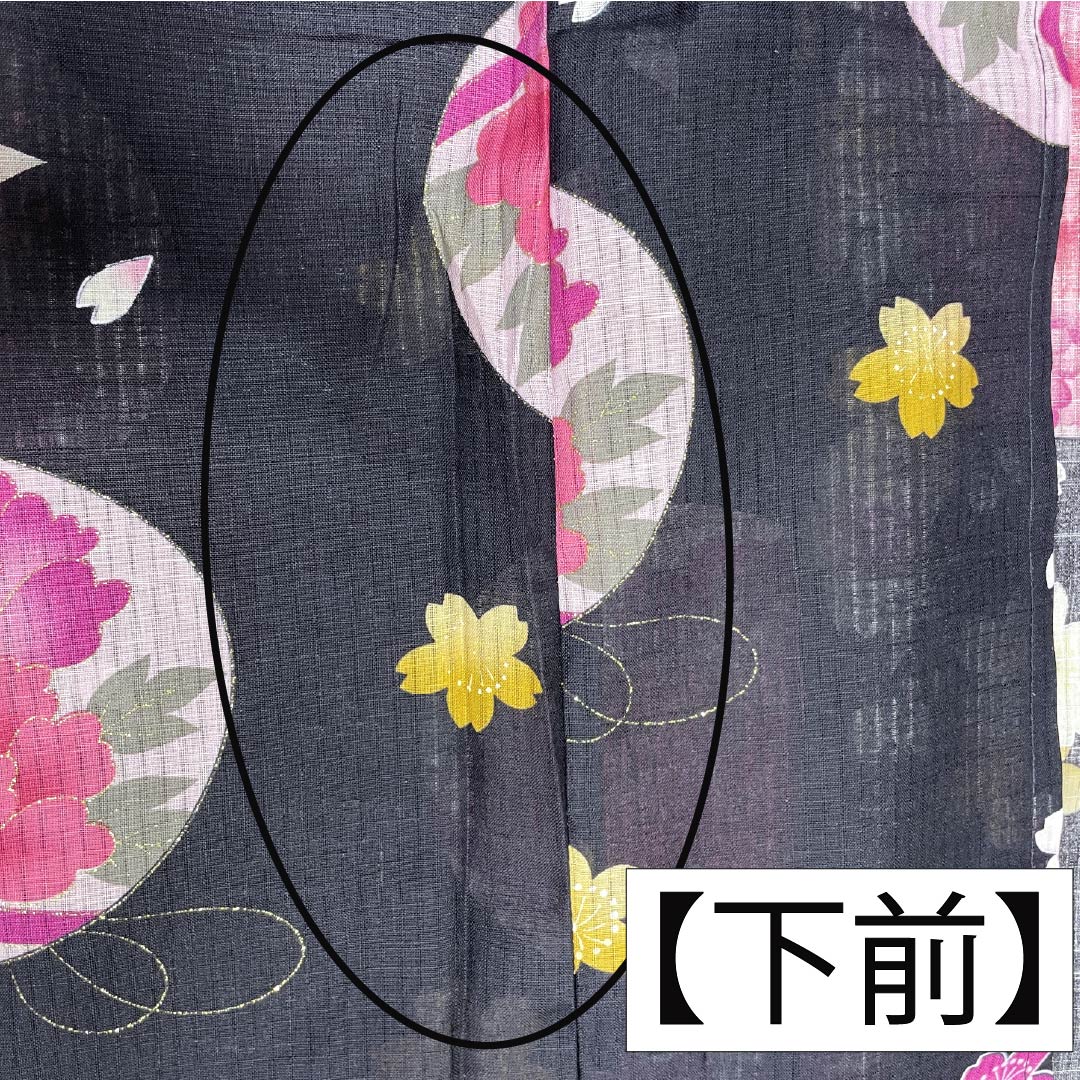 浴衣 木綿 身丈178.5cm 裄丈69cm Sランク 単衣 紺系 褐色（かちいろ） 花 桜 1118006712818