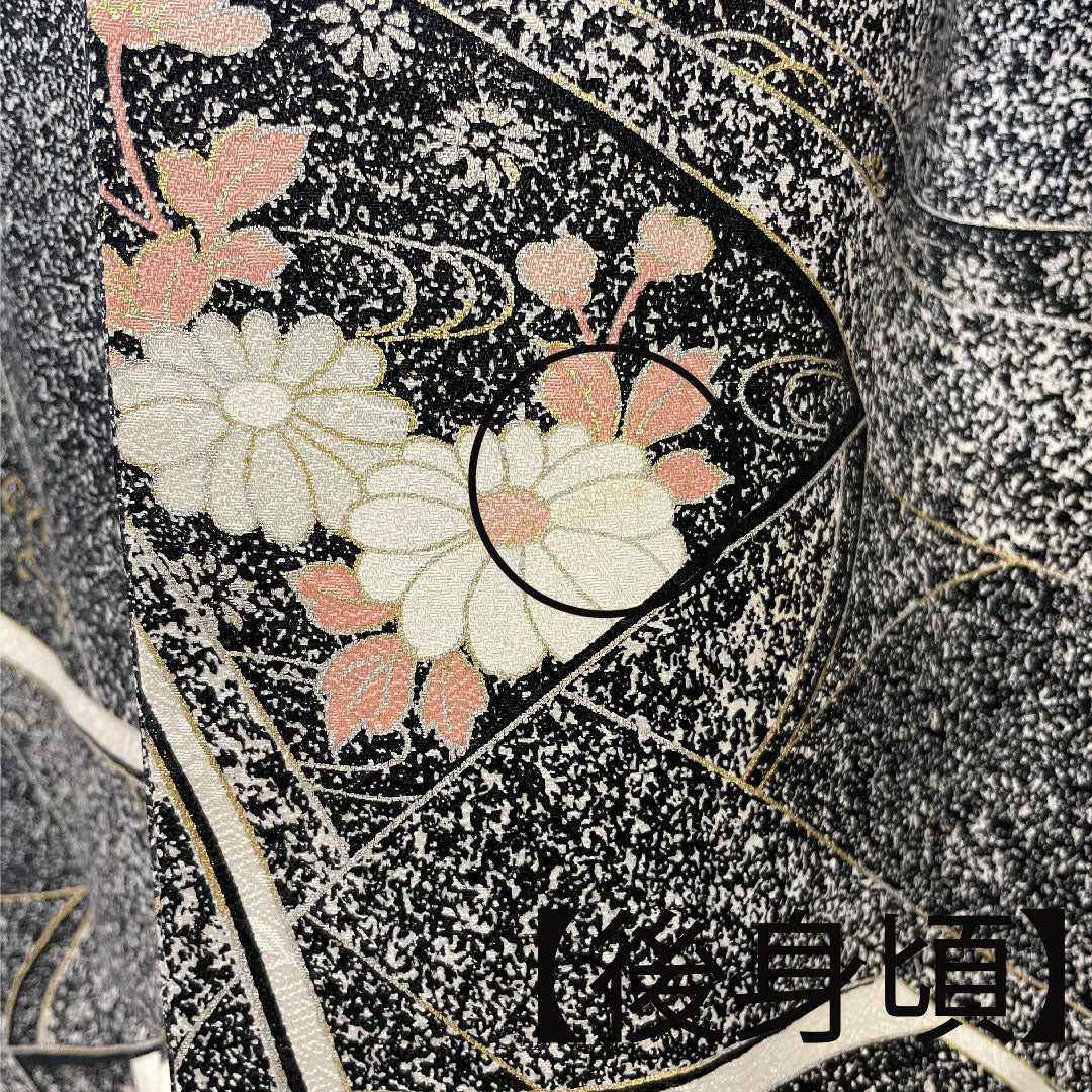 小紋 身丈158.5cm 裄丈63.5cm 袷  幾何学模様 花  正絹 Aランク 黒系 1115001963810
