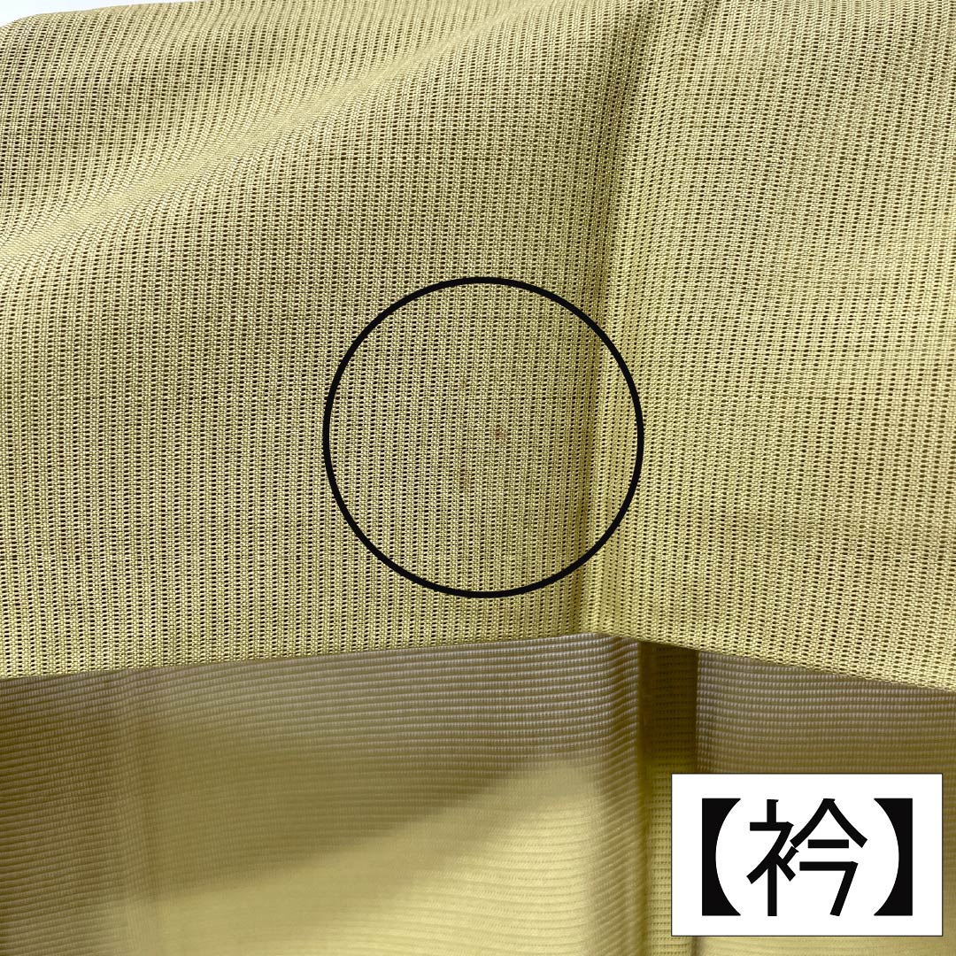 夏物 ポリエステル 色無地 Aランク 身丈162.5cm 裄丈67cm 白橡色（しろつるばみいろ） 洗える着物 素無地 絽 黄系 1132004143423