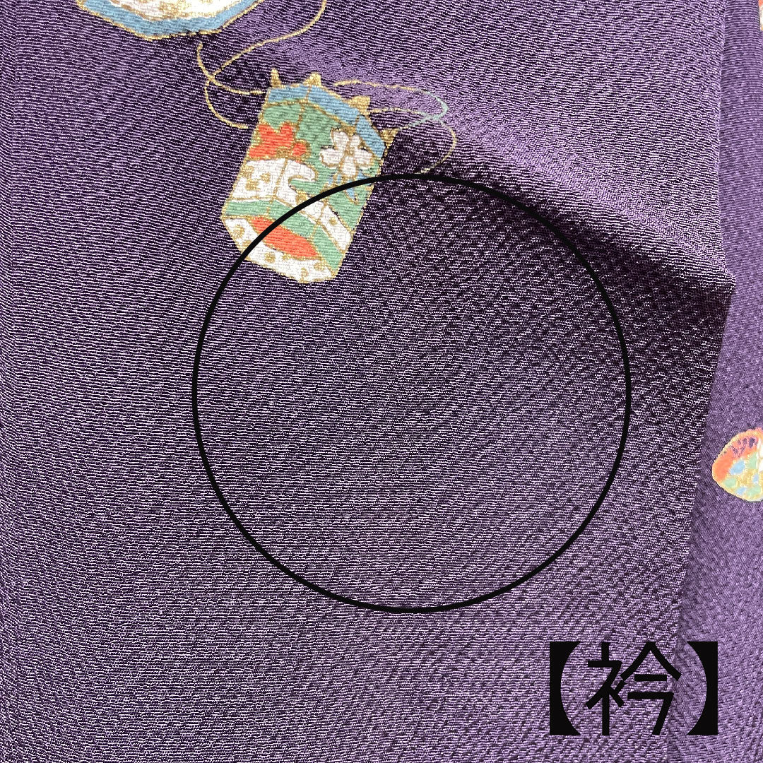 小紋 身丈156cm 裄丈65cm 袷  深紫色 貝桶  正絹 Aランク 紫系 1115003213320