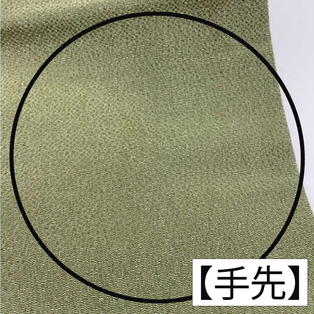 Nagoya Obi, Pure Silk, Grade A, Light Indigo (Asakiaiiro), Stencil-Dyed Chirimen Fabric, Floral Pattern, Length 358cm, Pointed Pattern, Casual, Green, Product Number 1124009103319, Nagoya Style
