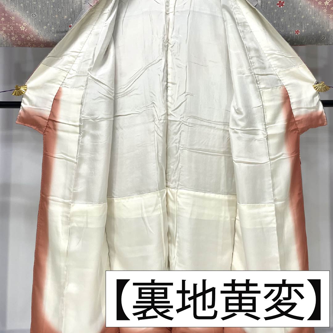 小紋 正絹 Sランク 身丈153cm 裄丈63cm 袷 浅蘇芳色（あさきすおういろ） 縞 梅 グラデーション系 1115006312299