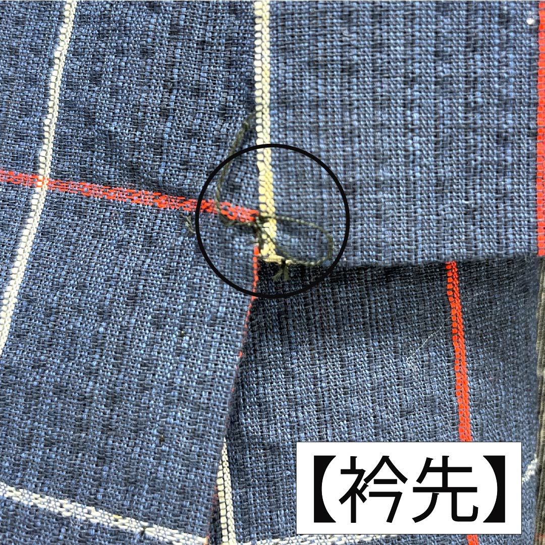 Cotton Yukata, Length 142cm, Sleeve Length 63cm, Rank B, Single Layer, Navy Blue, Shijira Weave, Red and White Check Pattern, 1118005834118