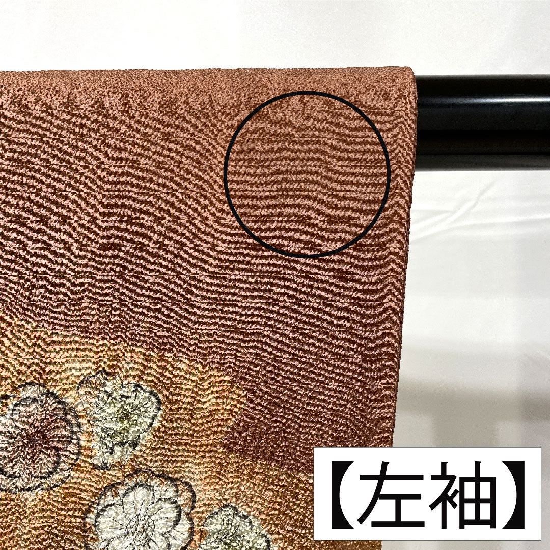 Homongi, pure silk, lined, length 154.5cm, sleeve length 62.5cm, sparrow color, Kyo-Yuzen, Tsujigahana, A rank, brown, 1112005273214