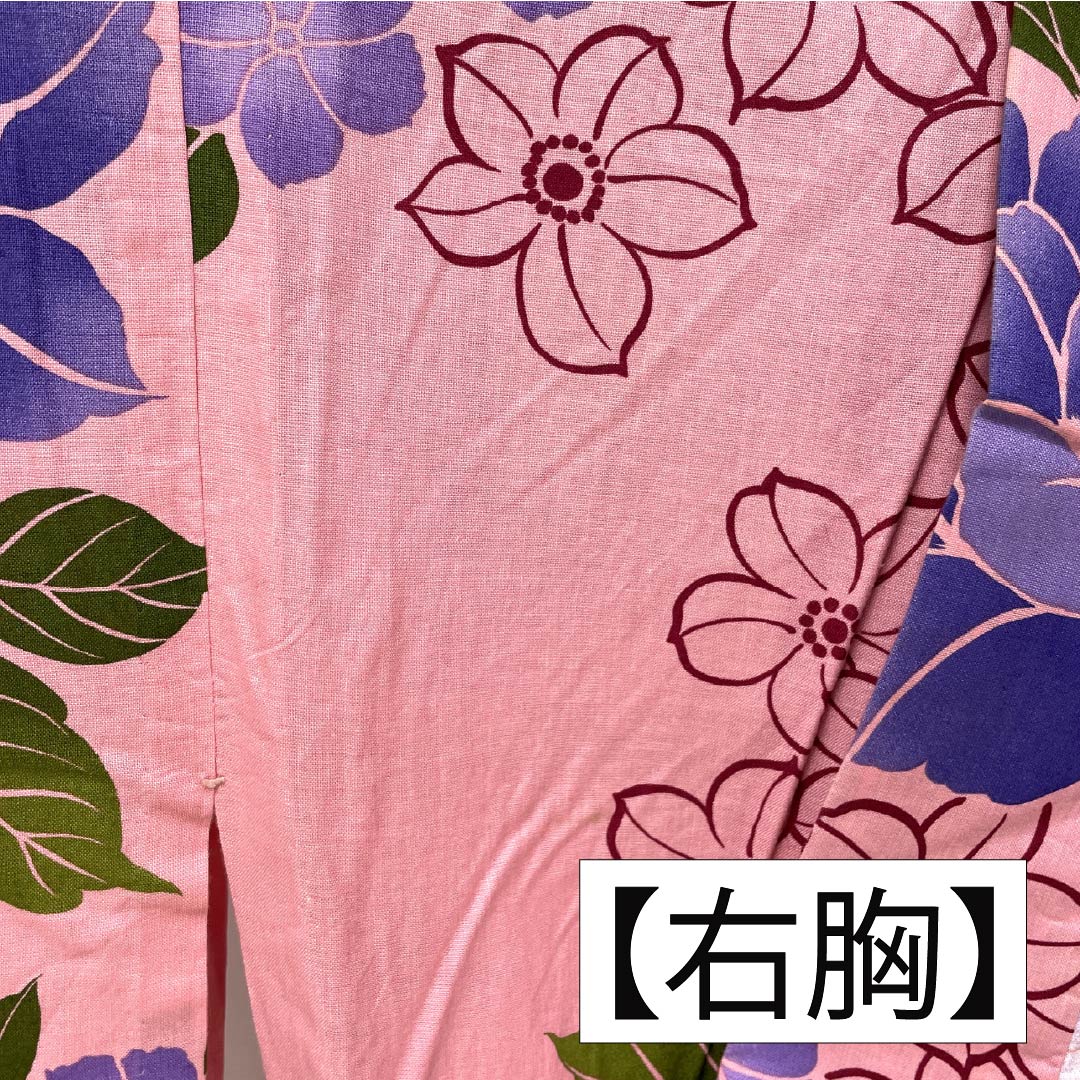 Cotton Yukata, Length 163cm, Sleeve Length 65cm, S Rank, Single Layer, Pink, Medium Crimson Flower Color, Flower Design, 1118006572413