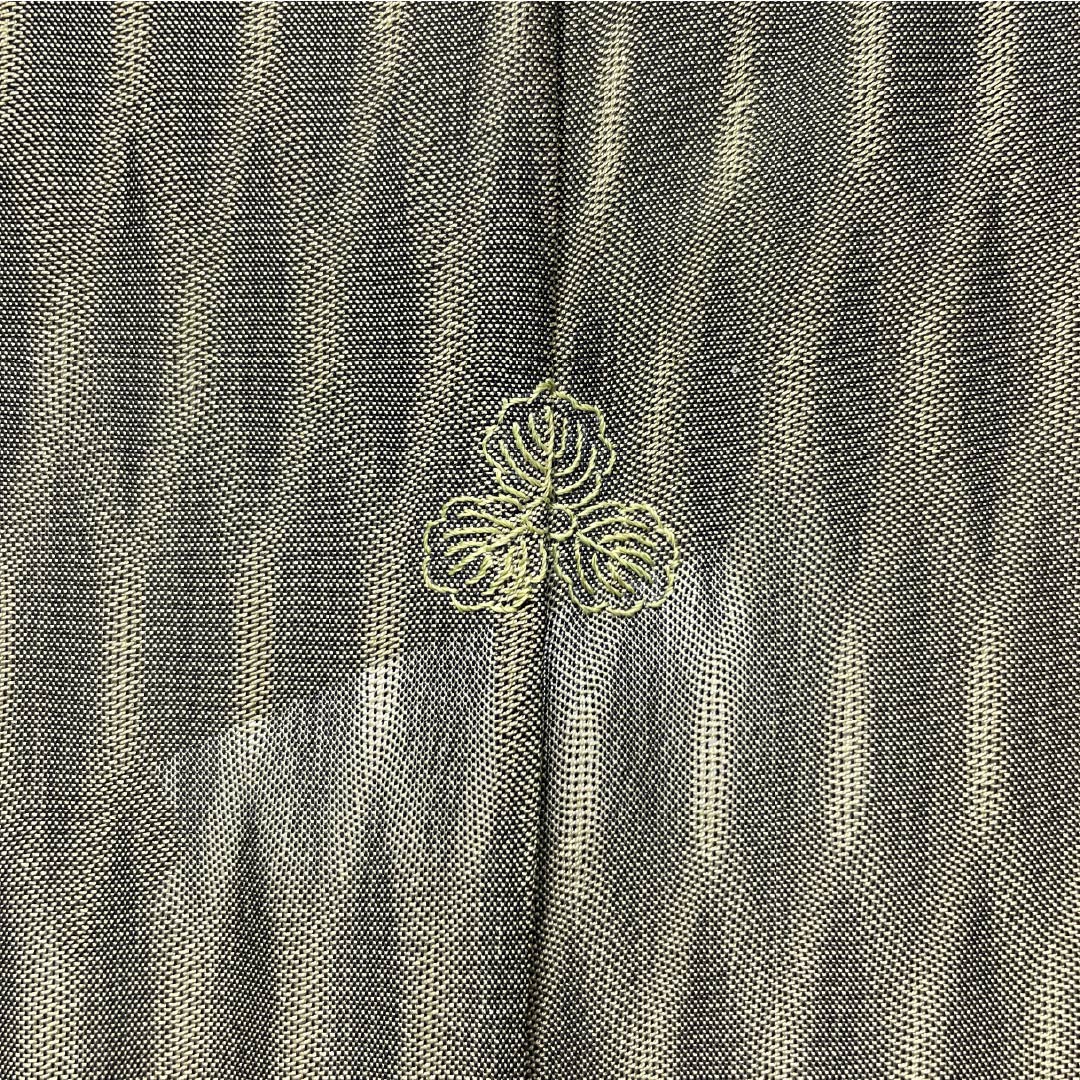 Summer pure silk tsumugi Length 172cm Sleeve length 67cm Dark gray Seki silk fabric Satsuma openwork Honba striped Oshima gauze A rank Green 1132001983619