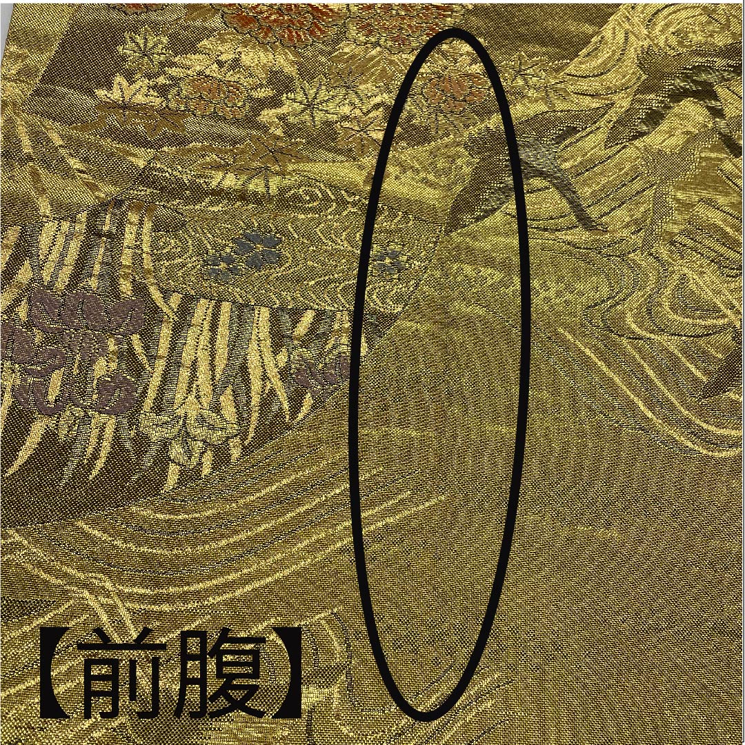 袋帯 金色 扇にボタン菊 飛鶴 留袖用 帯丈396cm 正絹 Aランク 六通 フォーマル 金系 1123004733321