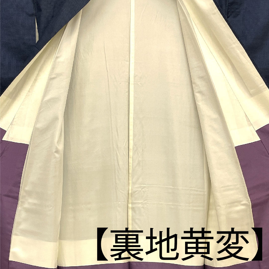 大島紬 身丈158cm 裄丈63cm 100亀甲 正絹 Bランク 袷 紺系 1116001564318