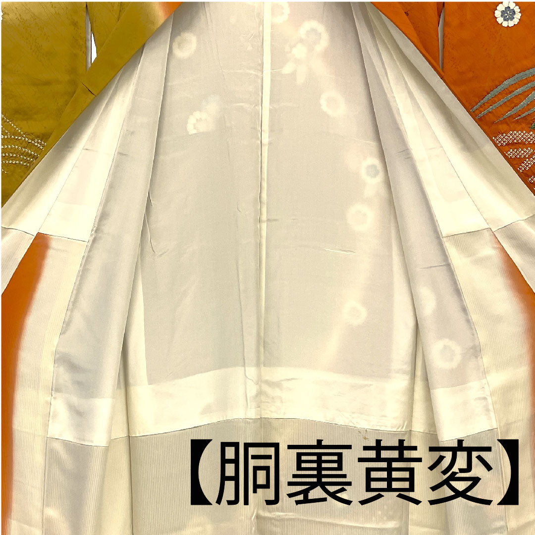 Homongi, lined, length 158cm, sleeve length 64cm, tie-dyed, floral pattern, pure silk, B rank, brown, 1112001044314