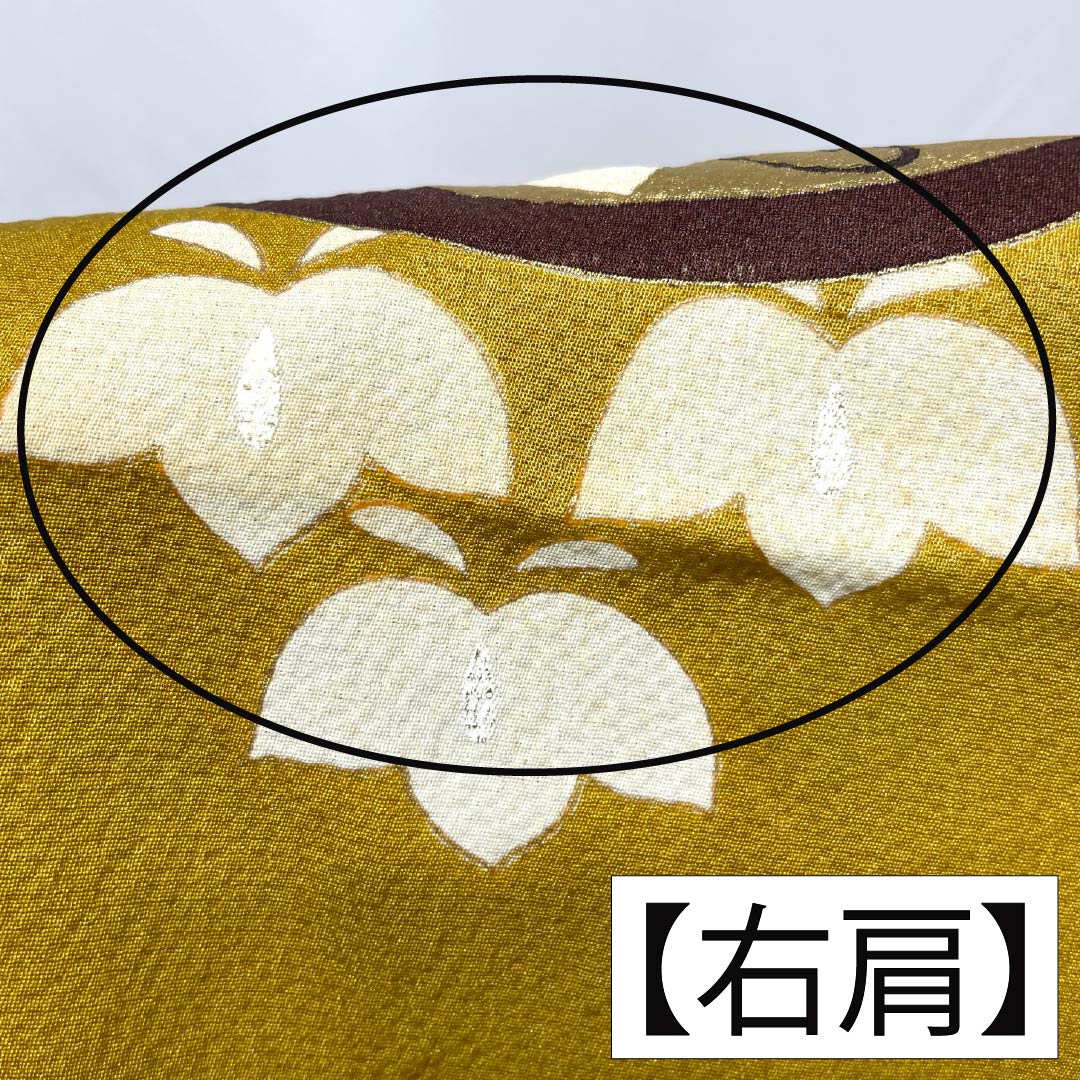 振袖 正絹 Aランク 身丈156.5cm 裄丈63cm 袷 黄土色（おうどいろ） 京友禅 吉祥文様 梅 藤 蝶 黄系 1113002573323