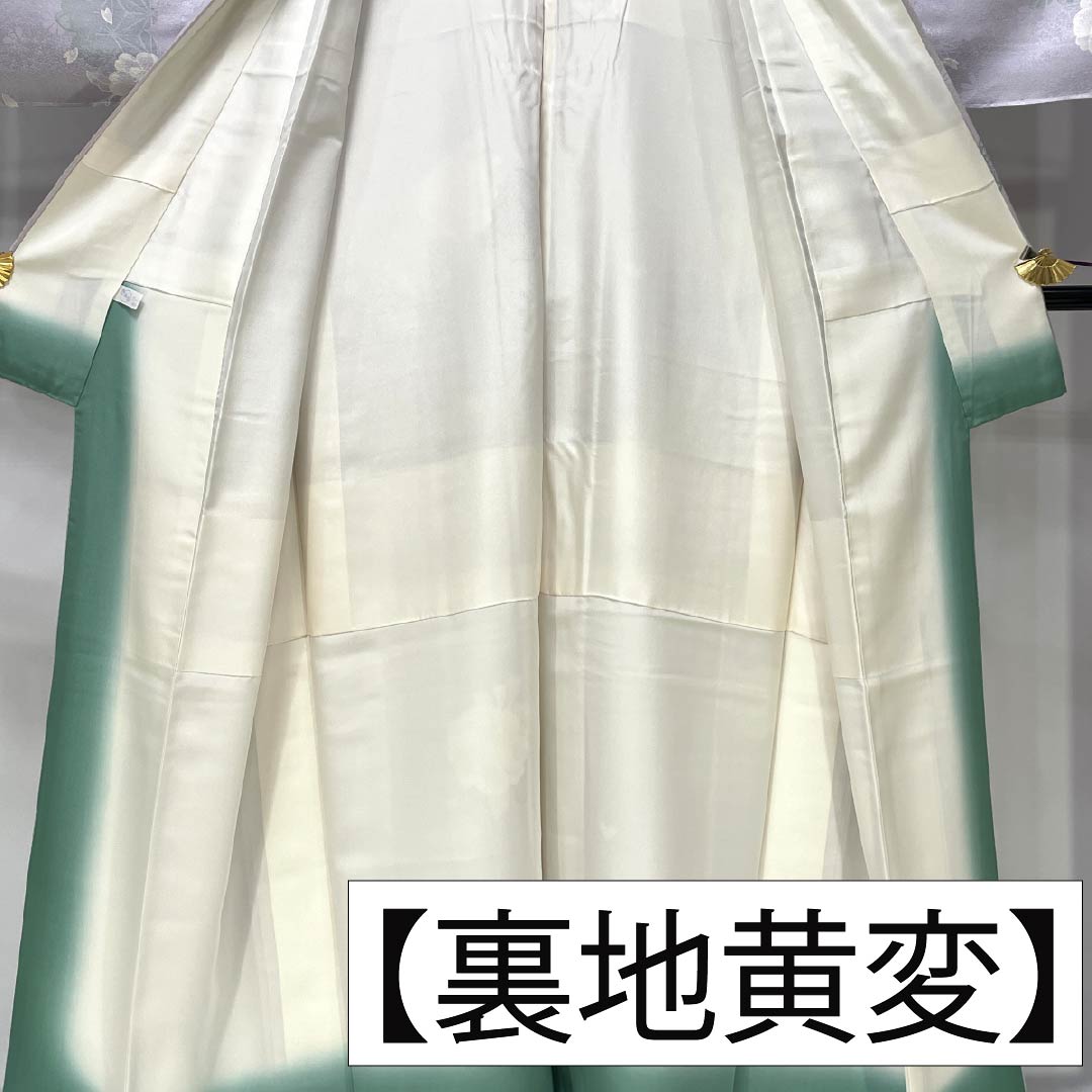 小紋 正絹 身丈156cm 裄丈66cm 袷 霞色（かすみいろ） 型染 桜 椿 きららガード Sランク 紫系 1115006192320