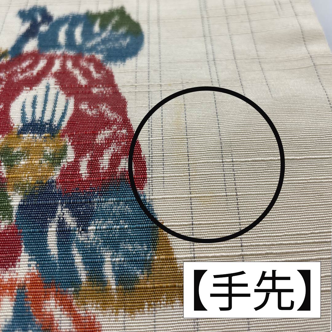 袋帯 正絹 生成り色（きなりいろ） 花模様 帯丈432cm Bランク 全通 カジュアル クリーム系 1123012834315