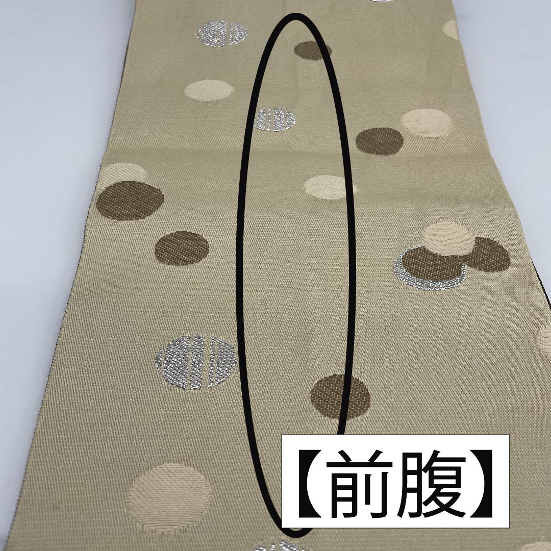 半幅帯 ポリエステル 蕎麦切色（そばきりいろ） 消墨色（けしずみいろ） 七宝 ドット モダン ニュートラルカラー 帯丈396cm ベージュ系 Sランク 1125001262325