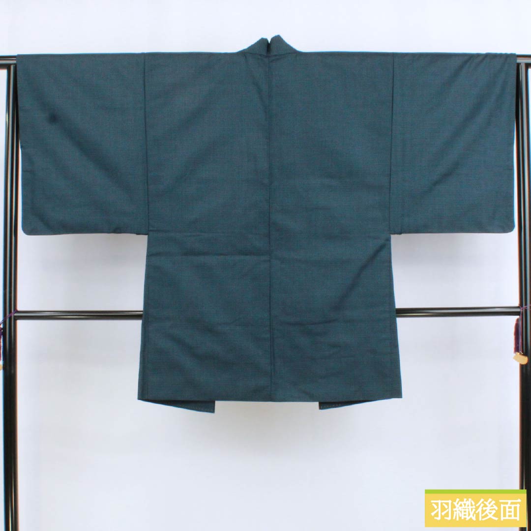 Men's pure silk S-rank kimono, length 139.5cm, sleeve length 64cm, Berlin blue (Berence blue) geometric pattern ensemble, with haori cord, lined, blue, 1119001302317