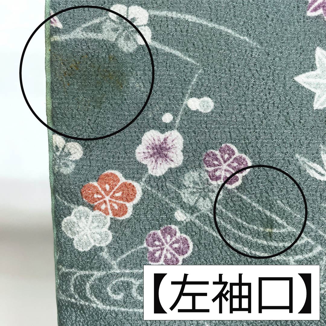 小紋 ポリエステル 身丈158.5cm 裄丈63cm 袷 山藍摺色（やまあいずりいろ） 洗える着物 草木模様 Aランク 緑系 1115005143319