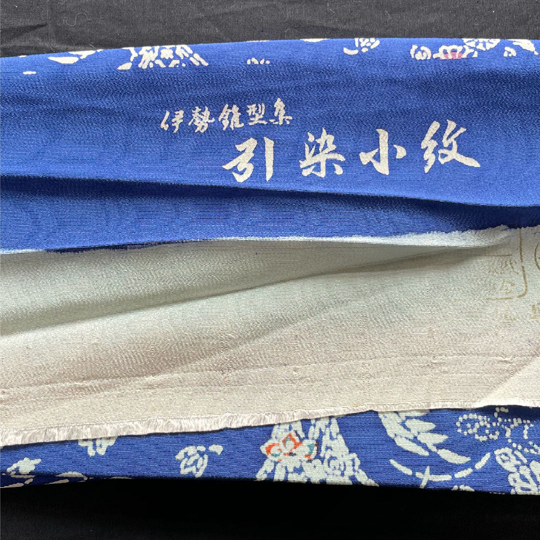 小紋 身丈157.5cm 裄丈61cm 袷  瑠璃紺色 型染 草花模様  正絹 Sランク 青系 1115002202317
