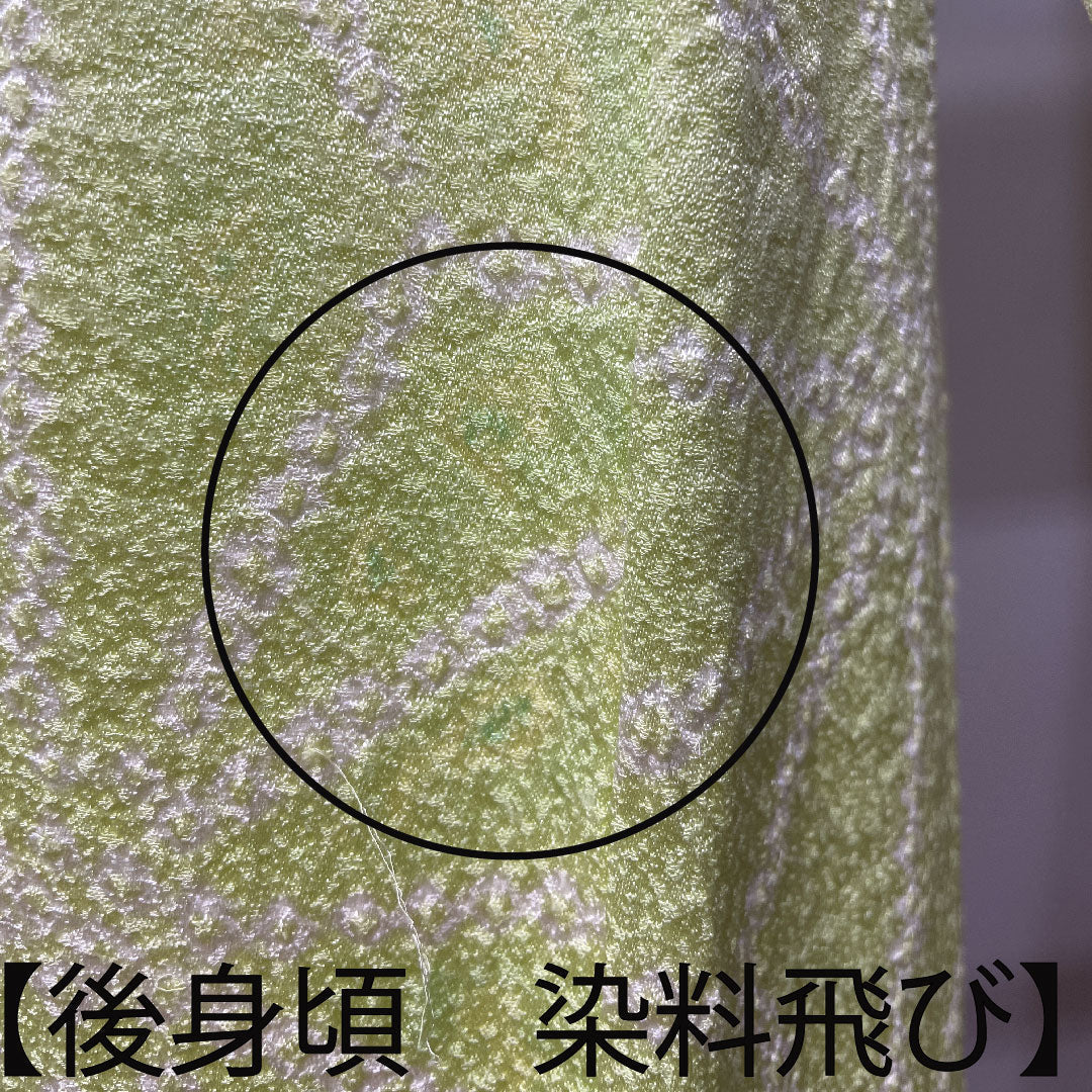 訪問着 正絹 袷 身丈162.5cm 裄丈62cm 若芽色 刺繡 絞り 麻の葉 Aランク 緑系 1112003433419