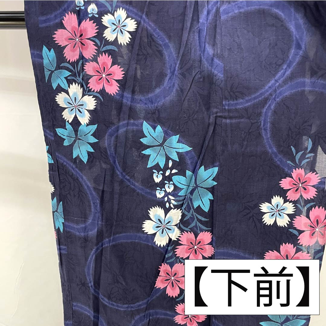 浴衣 木綿 身丈162cm 裄丈69cm Sランク 紗 紺系 褐色（かちいろ） 撫子 1118006402418