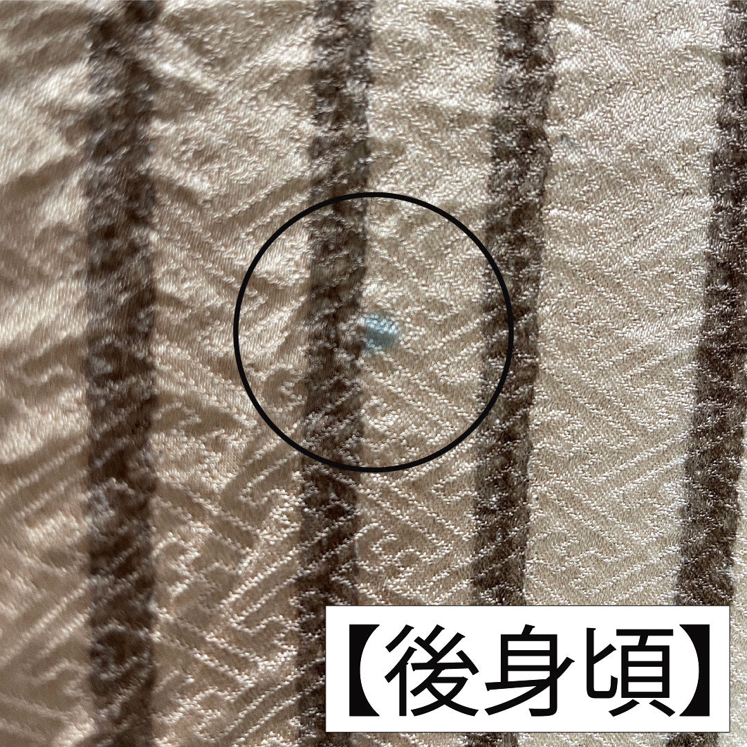 訪問着 正絹 袷 身丈165cm 裄丈63cm 土色（つちいろ） 縞 萩 Aランク 茶系 1112005743514