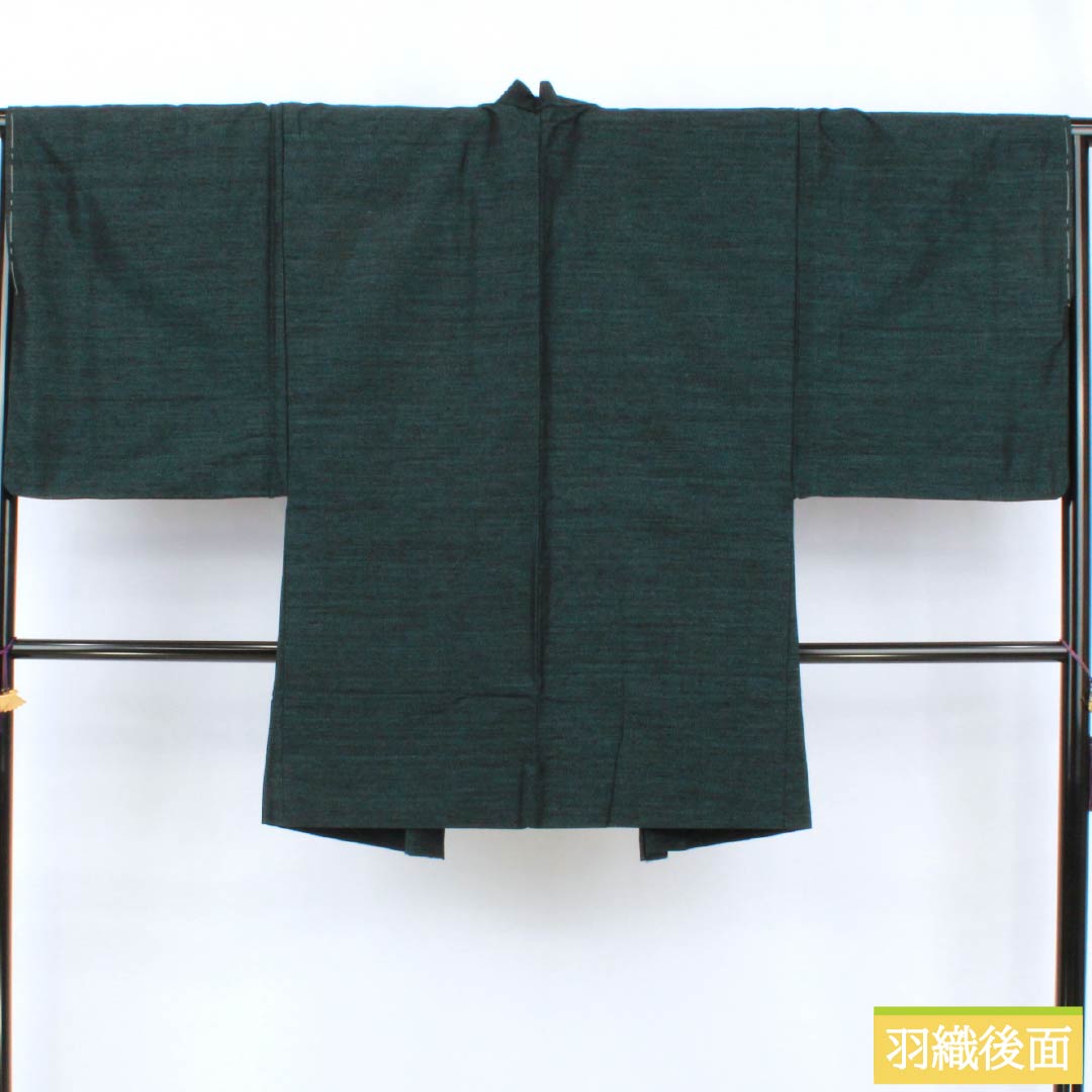 Men's Pure Silk A-Rank Kimono, Length 139cm, Sleeve Length 66cm, Korai Nando-iro (Korainando-iro) Tsumugi Fabric Ensemble, Abstract Pattern, Single-Layer, Green, Product Number: 1119001333319