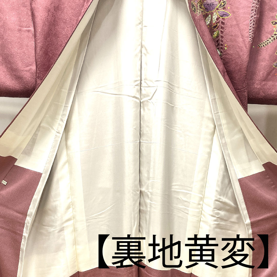 訪問着 袷 身丈164cm 裄丈65cm 未使用品 しつけ糸付き 積紅色 辻ヶ花 正絹 Sランク 紫系 1112002382420