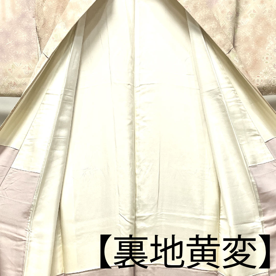 Komon, Length 157cm, Sleeve length 61.5cm, Lined, Light cherry blossom color, Abstract pattern, Pure silk, S rank, Pink 1115002952313
