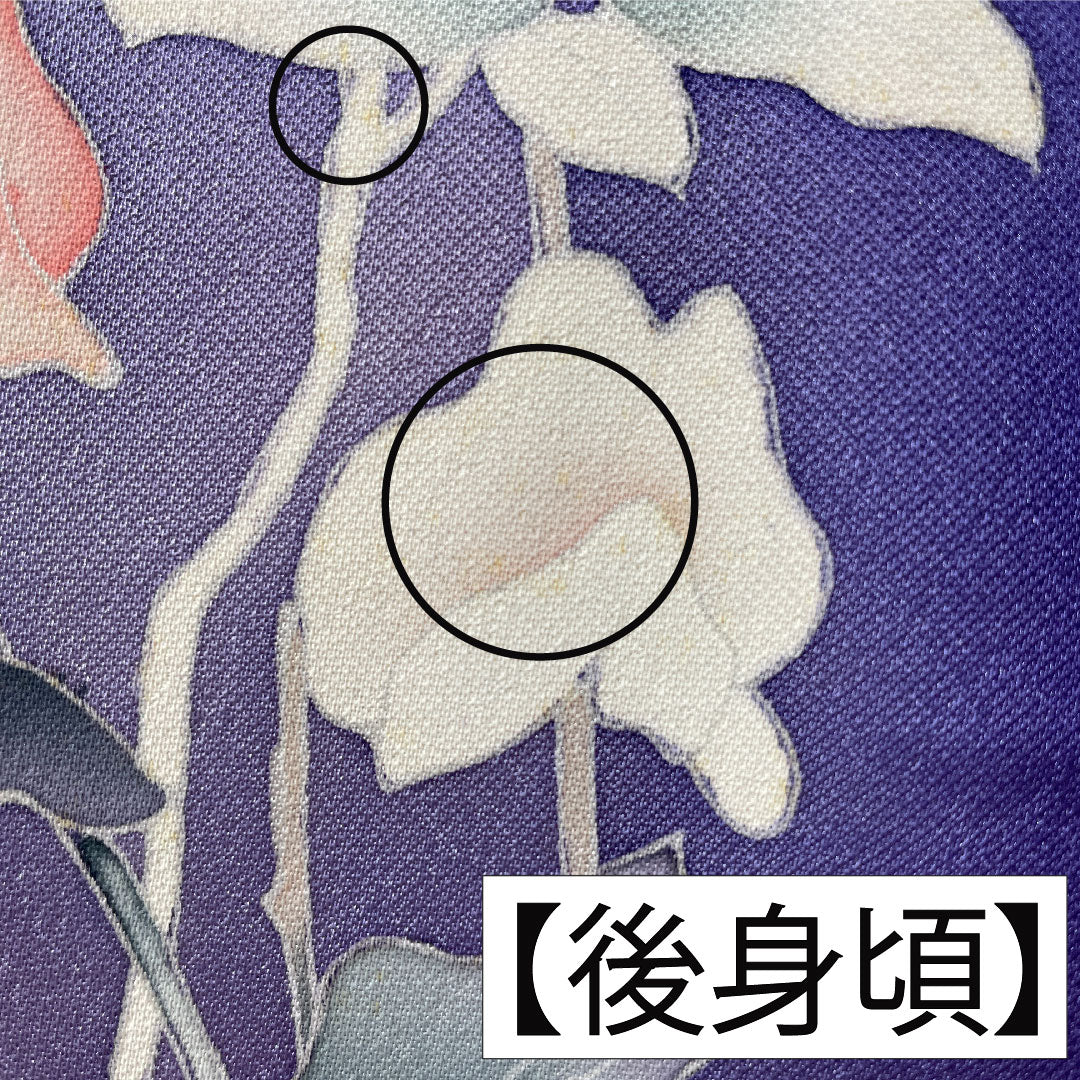 Homongi (formal kimono) made of pure silk, lined, length 160cm, sleeve length 62.5cm, violet, Kyoto Yuzen, floral pattern, A rank, purple, 1112005323420