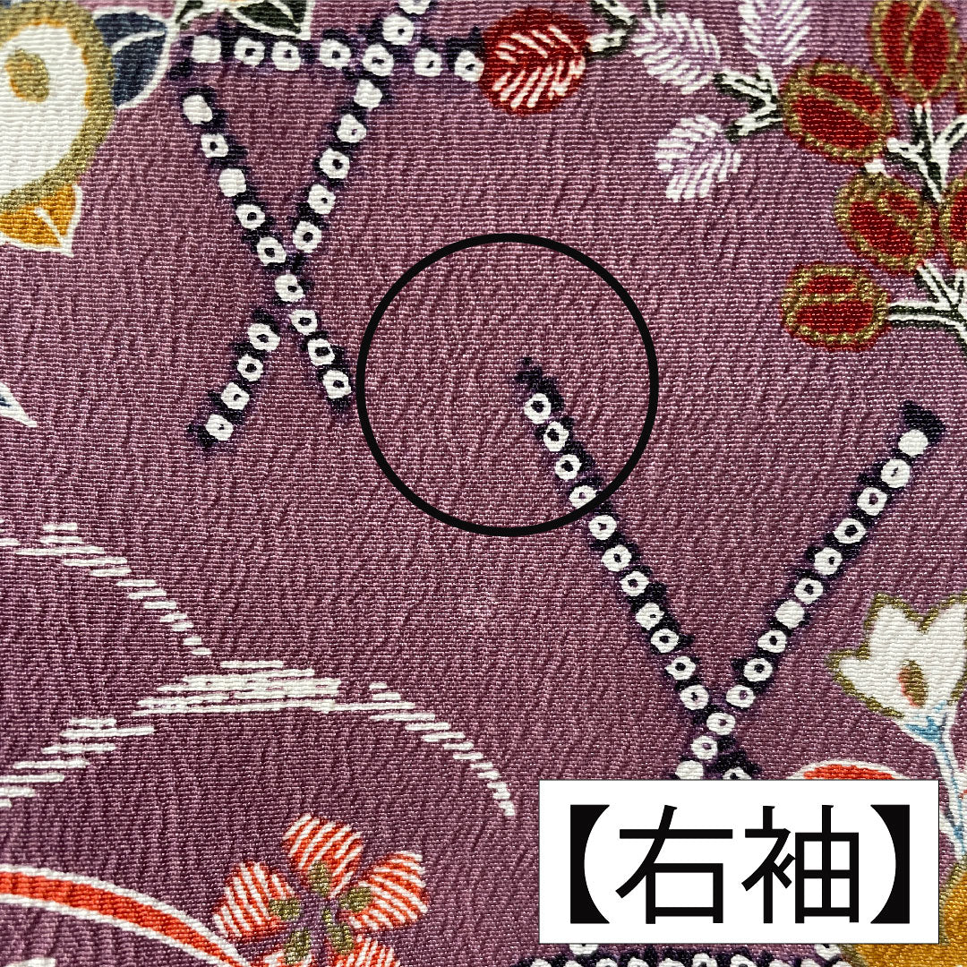 Small pattern, polyester, length 169.5cm, sleeve length 64.5cm, lined, Kyoto wisteria color, washable kimono, floral pattern, A rank, purple, 1115004623520