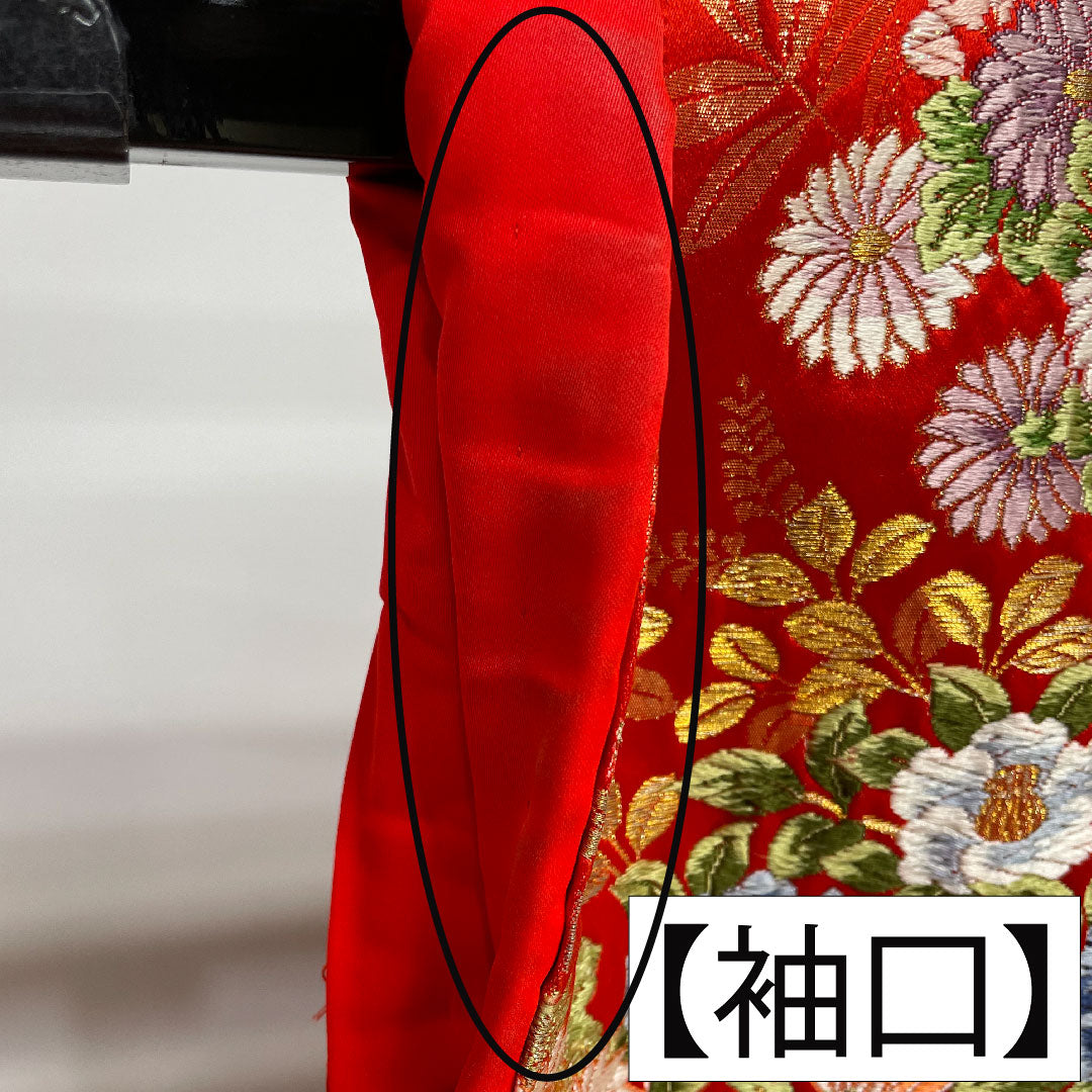 色打掛 正絹 身丈190cm 裄丈69cm 土耳古赤色（とるこあかいろ） 唐織 吉祥文様 Aランク 袷 赤系 1110000823912