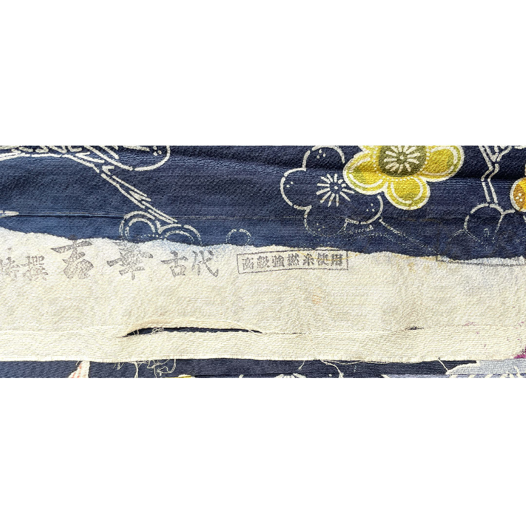 Komon Length 158cm Sleeve length 63.5cm Awase Dark blue Kyo-Bengata Pine Plum Pure silk A rank Navy 1115003433318