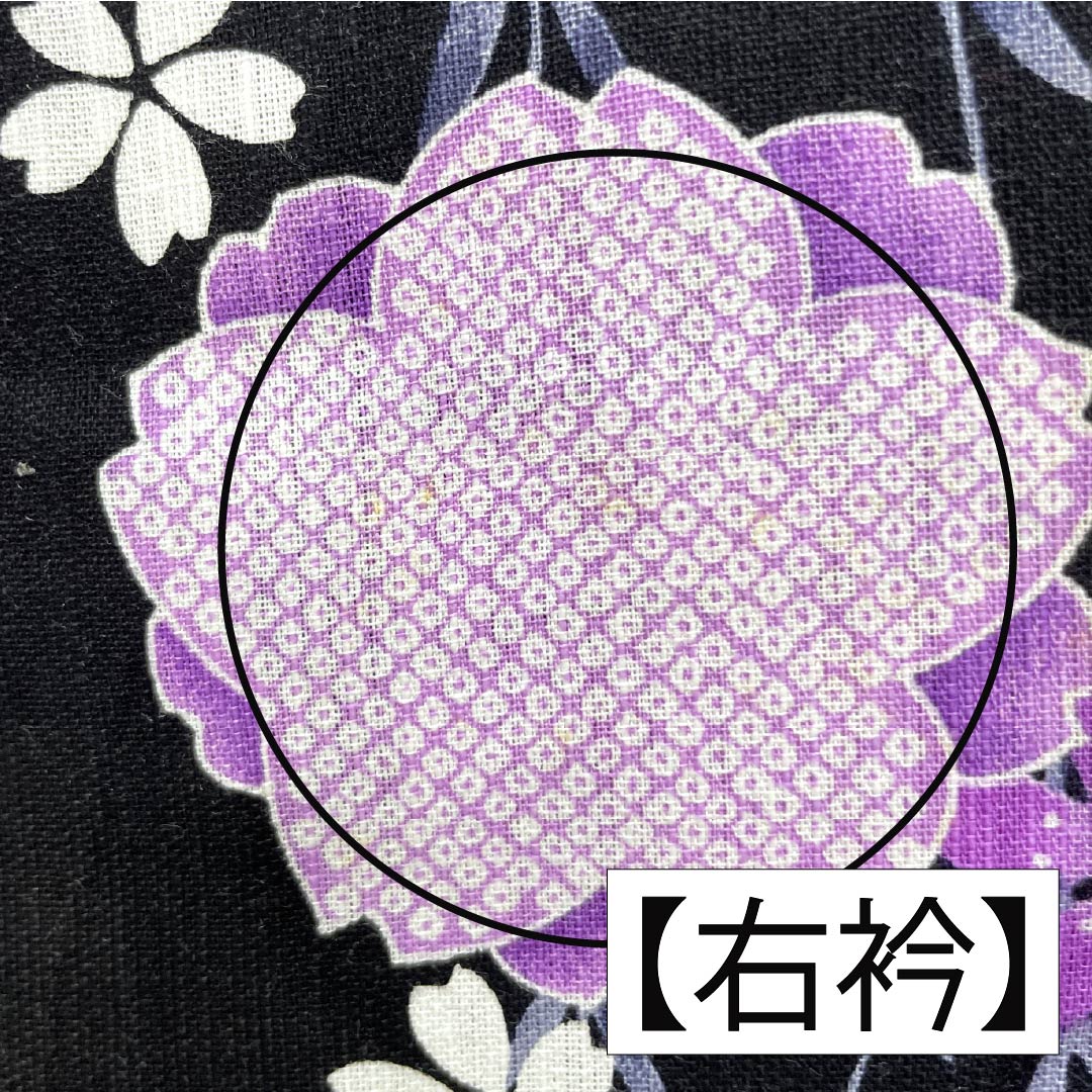 Cotton-linen Yukata, Length 165cm, Sleeve Length 69cm, Rank A, Single-Layer, Black, Weeping Cherry Blossom Pattern, Cotton-linen, 1118006043510