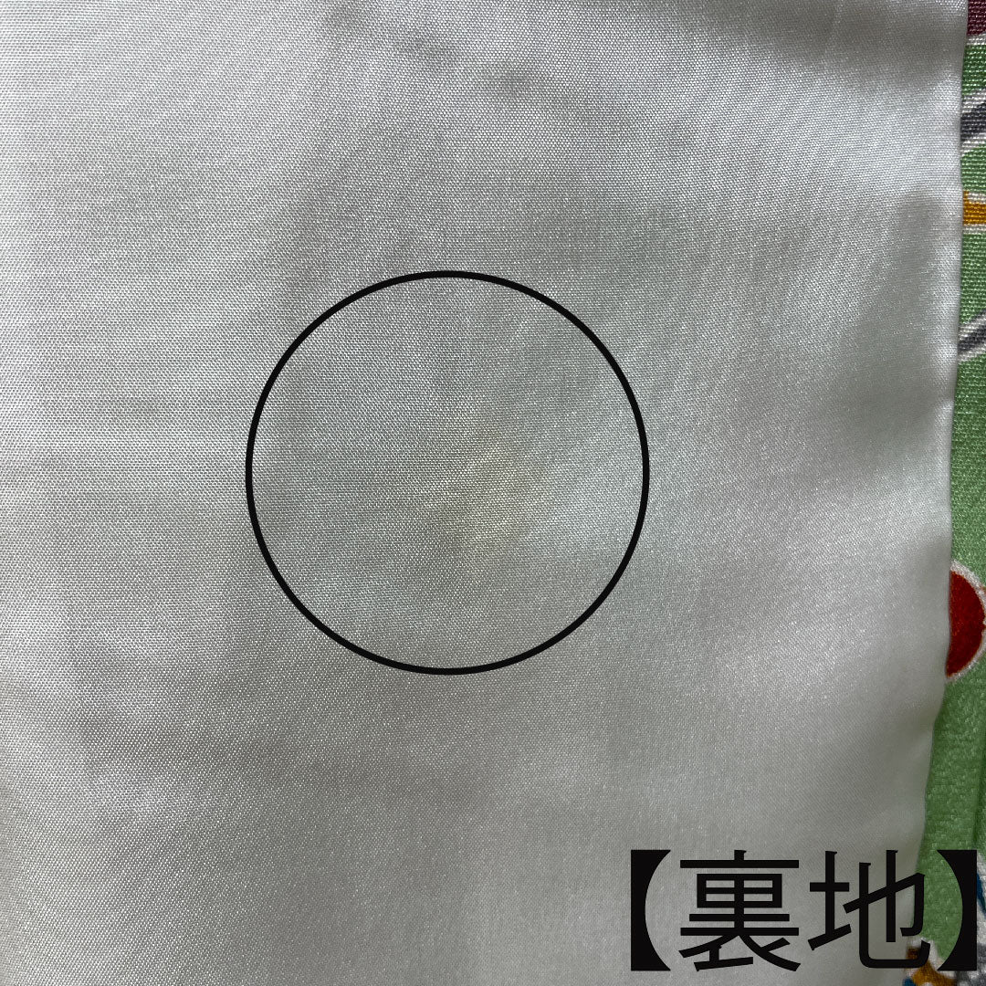 Homongi, pure silk, lined, length 162.5cm, sleeve length 65cm, light green, Kyoto Bingata, auspicious motif, with basting thread, S rank, green, 1112003222419